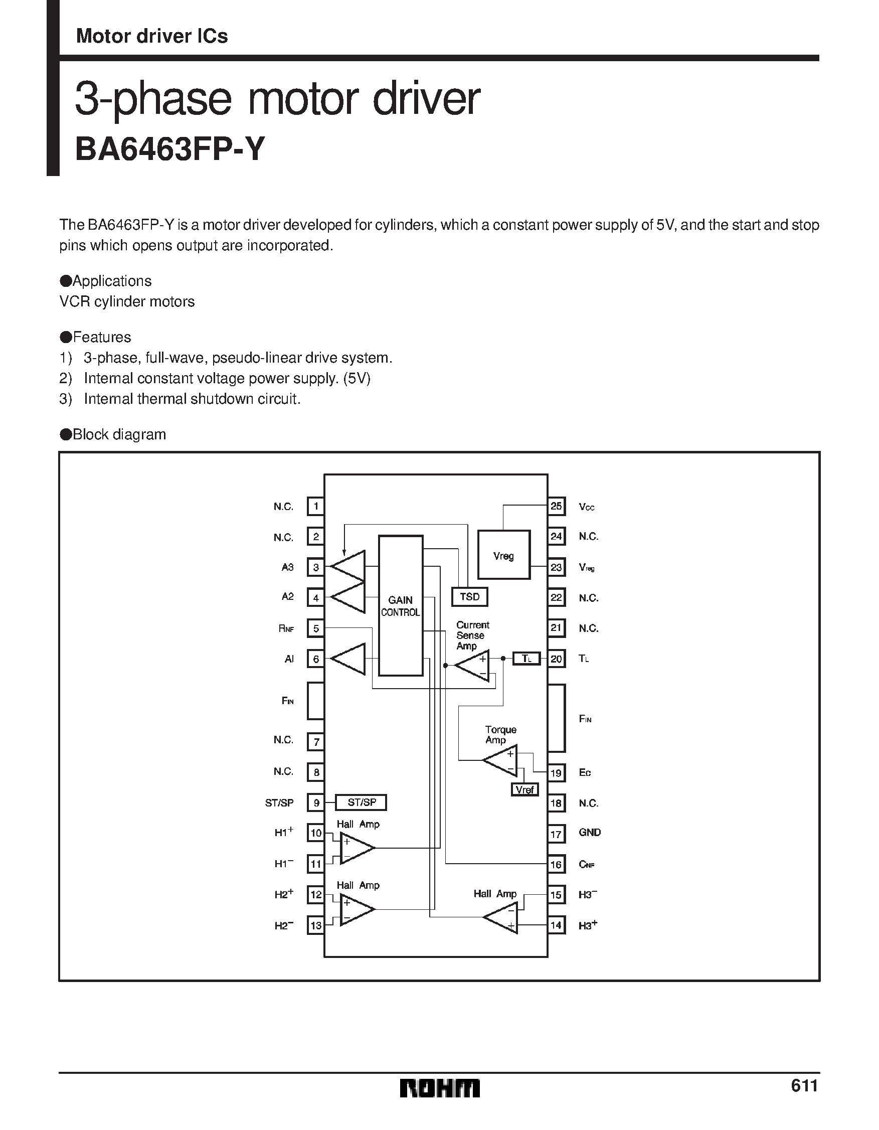 Datasheet BA6463FP-Y - 3-phase motor driver page 1