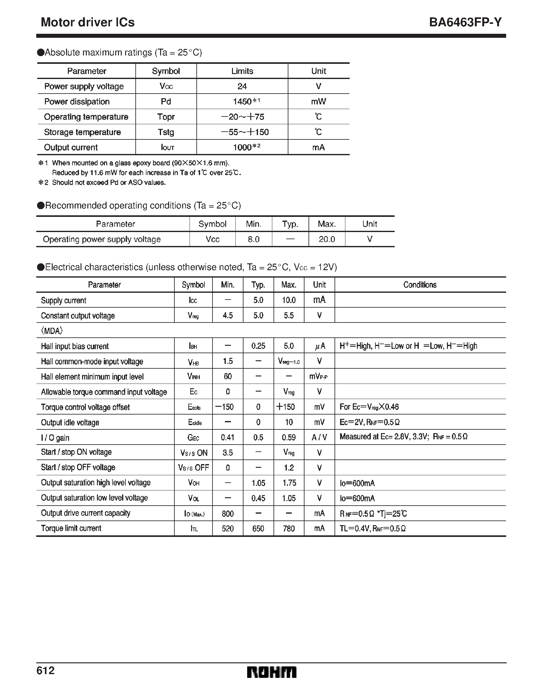 Datasheet BA6463FP-Y page 2 Datasheet BA6463FP-Y - 3-phase motor driver page 2