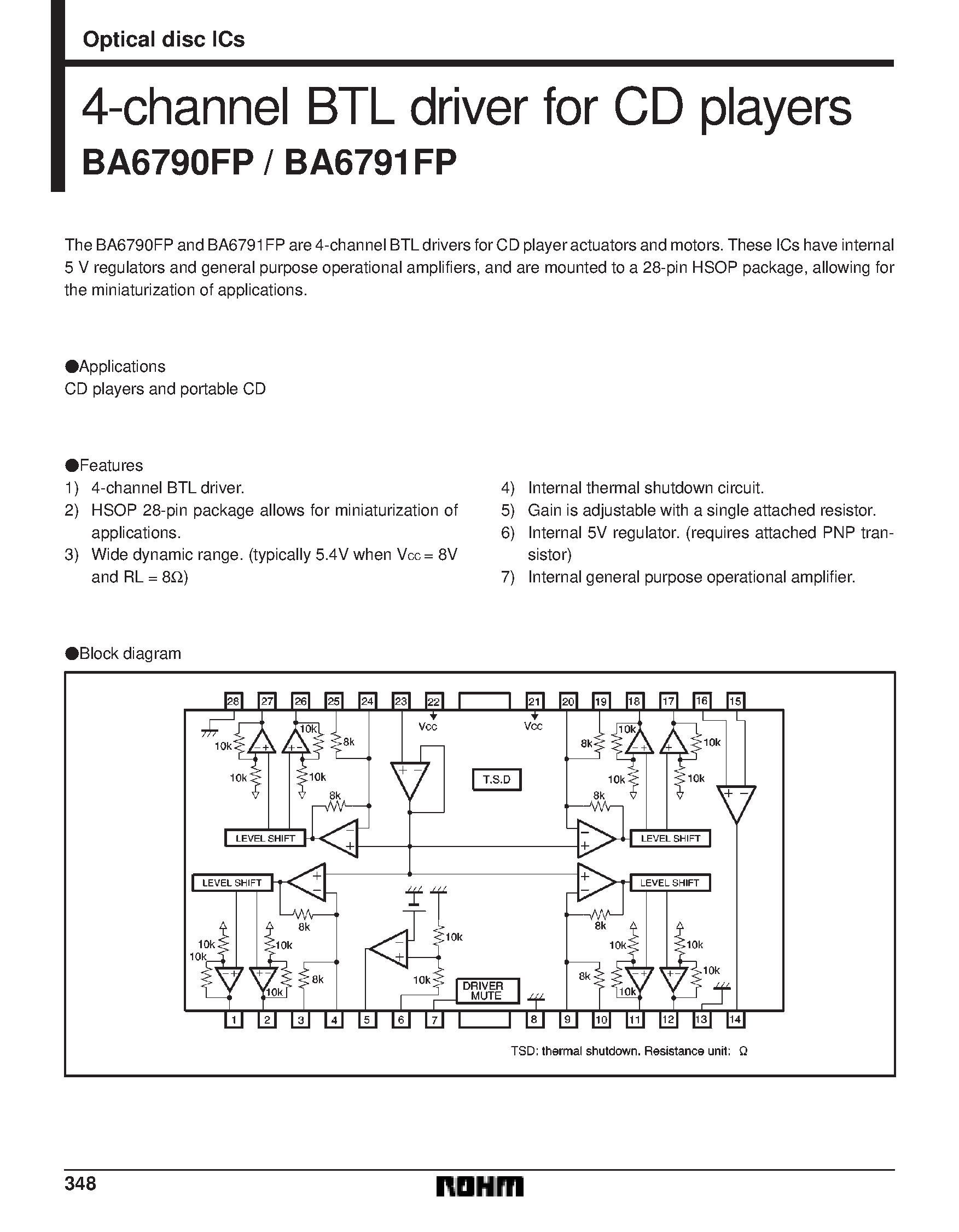 Datasheet BA6791FP - 4-channel BTL driver for CD players page 1
