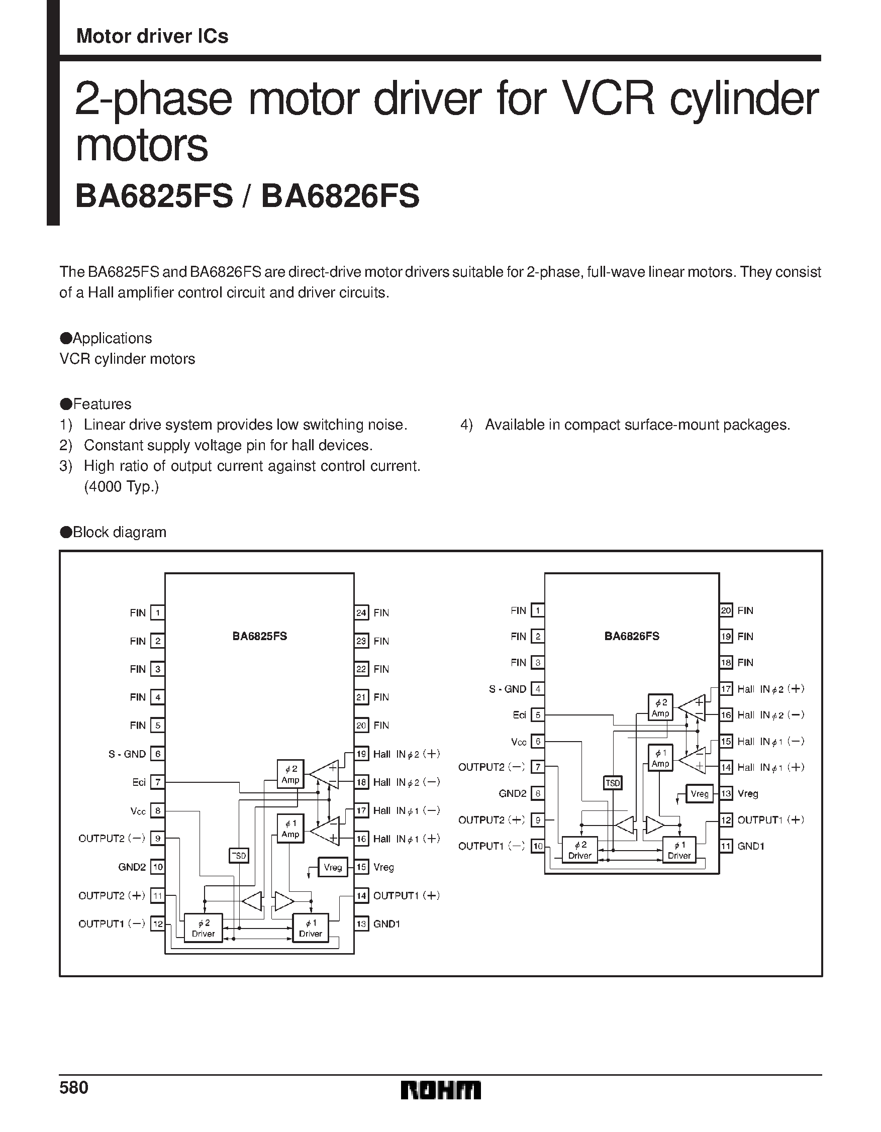 Даташит BA6825 - 2-phase motor driver for VCR cylinder motors страница 1