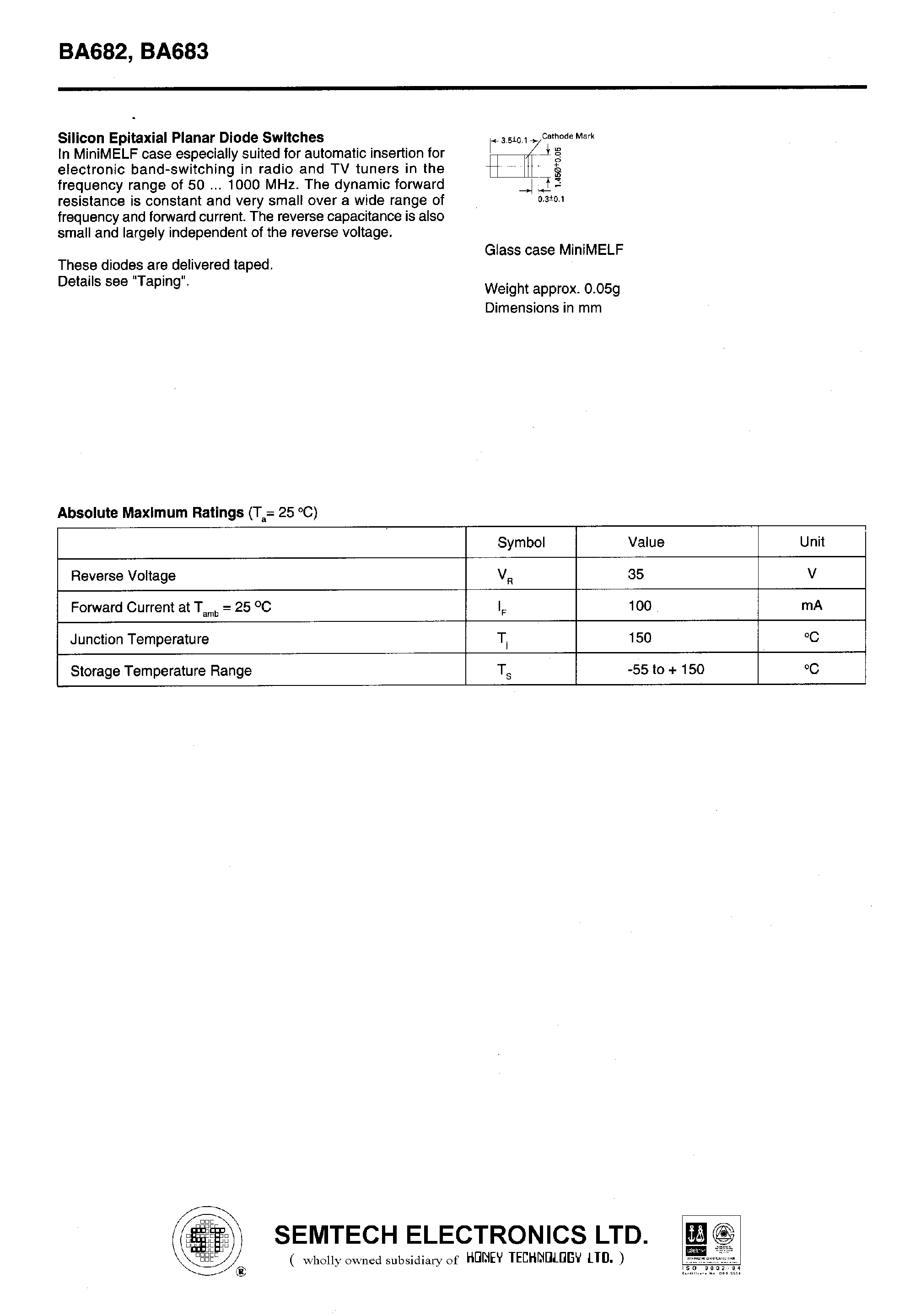 Даташит BA683 - Silicon Epitaxial Planar Diode Switches страница 1