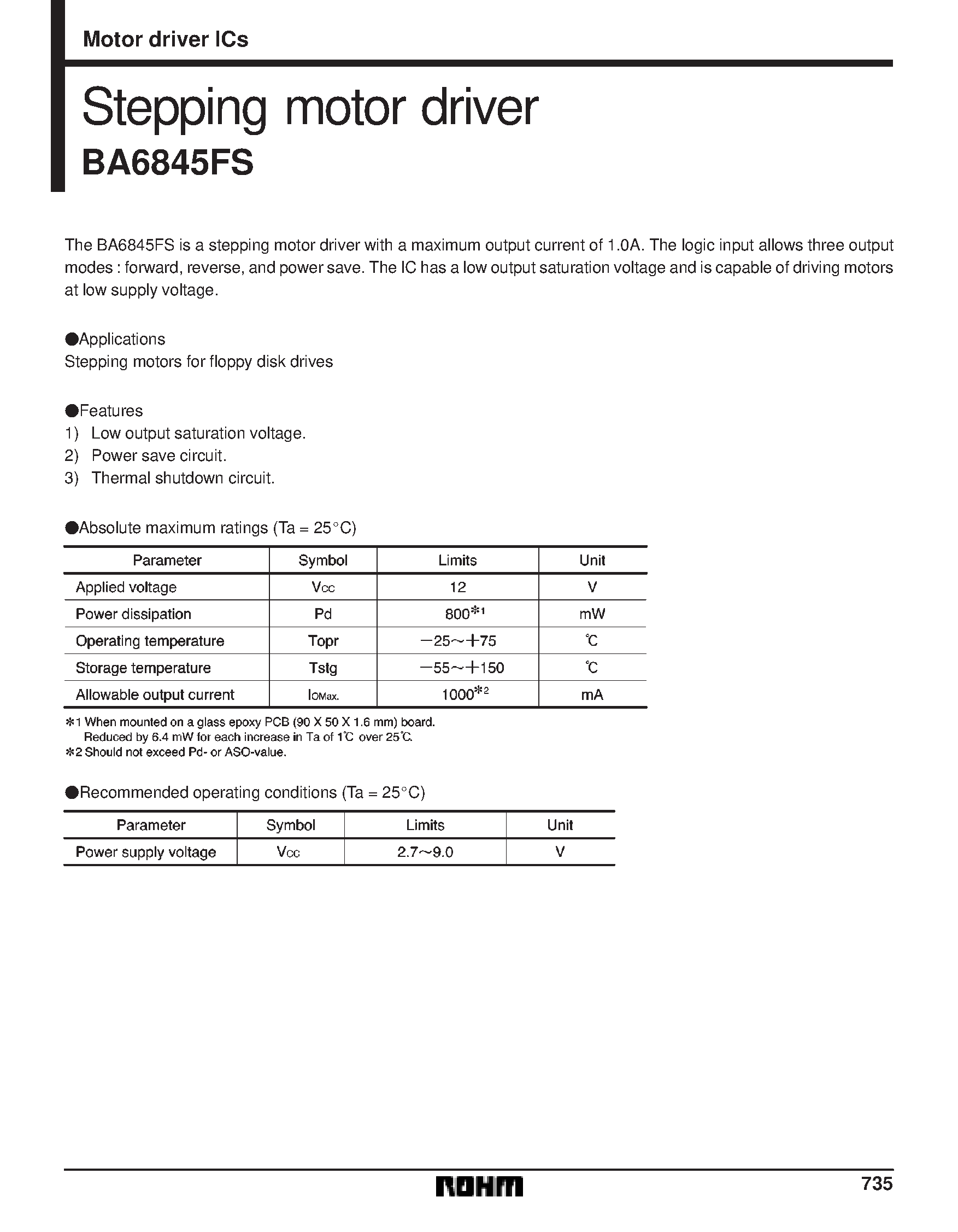 Даташит BA6845FS - Stepping motor driver страница 1