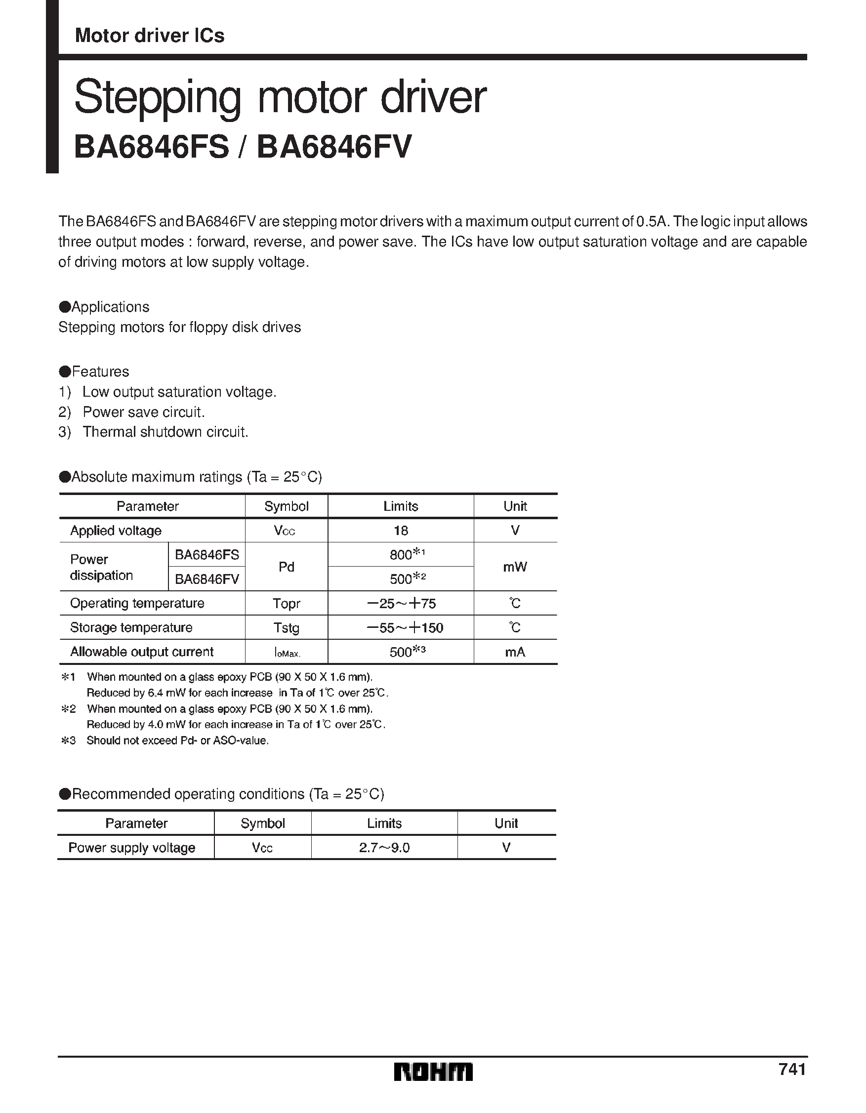 Даташит BA6846FS - Stepping motor driver страница 1