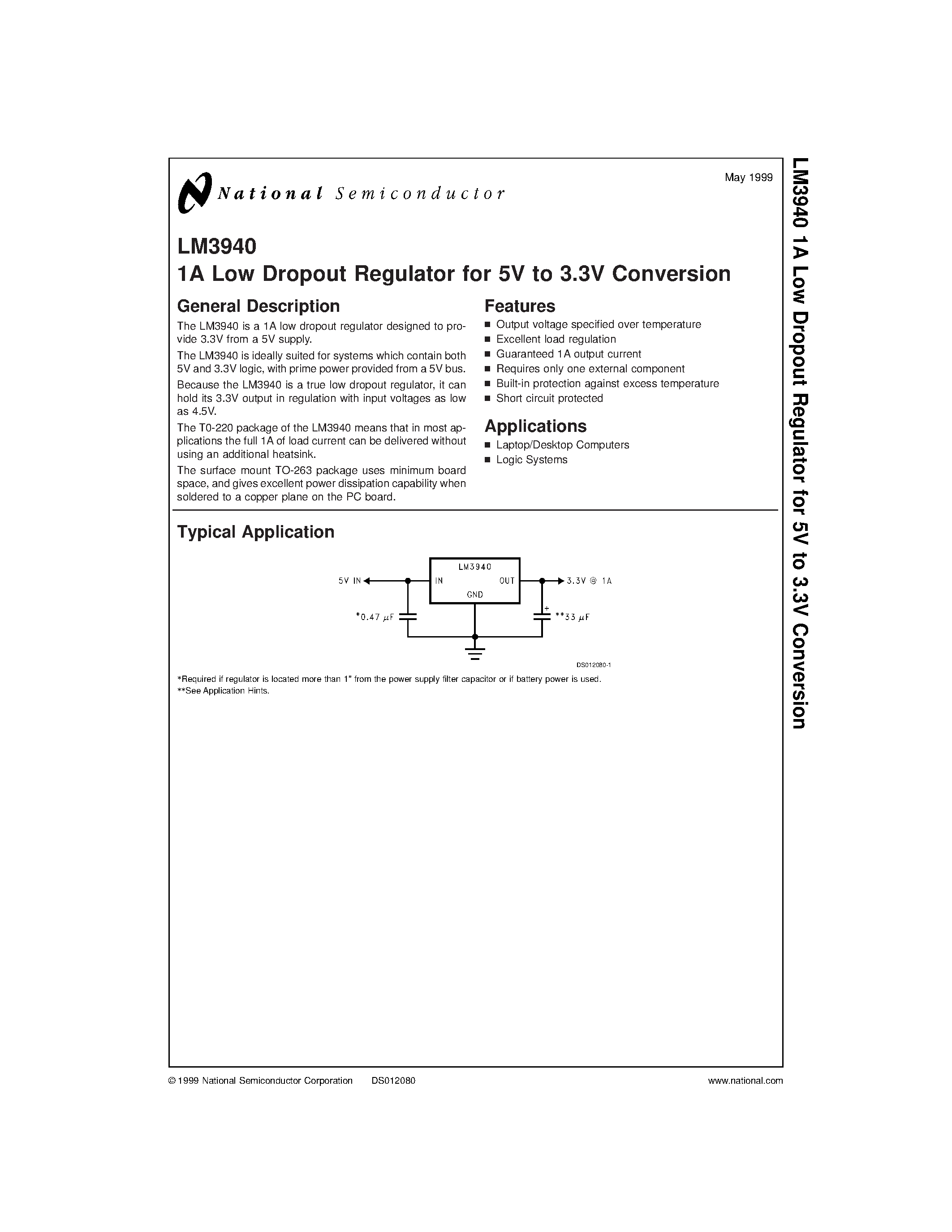 Datasheet 5962-9688401QEA page 1 Datasheet 5962-9688401QEA - 1A Low Dropout Regulator for 5V to 3.3V Conversion page 1