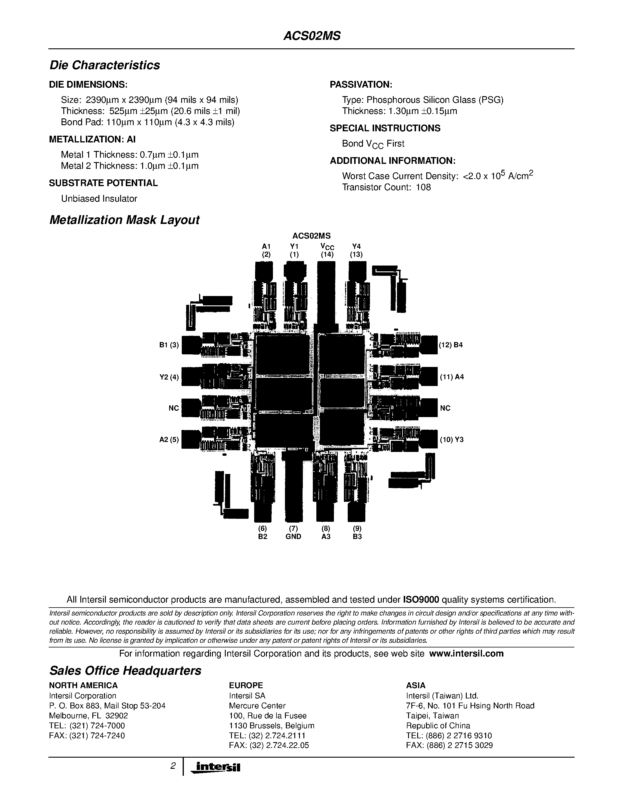 Datasheet 5962F9860101V9A - Radiation Hardened Quad 2-Input NOR Gate page 2
