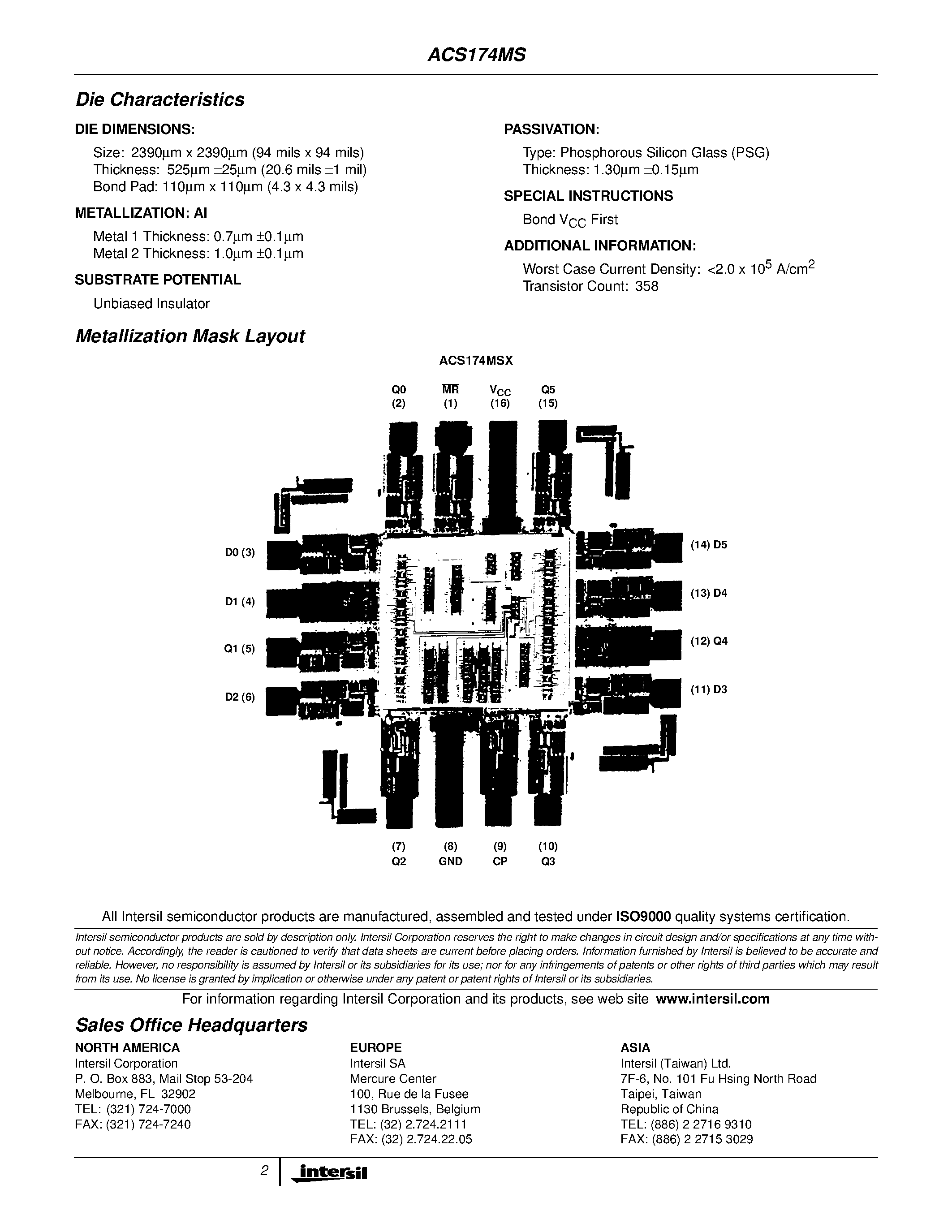 Datasheet 5962F9863401VXC - Radiation Hardened Hex D-Type Flip-Flop with Reset page 2