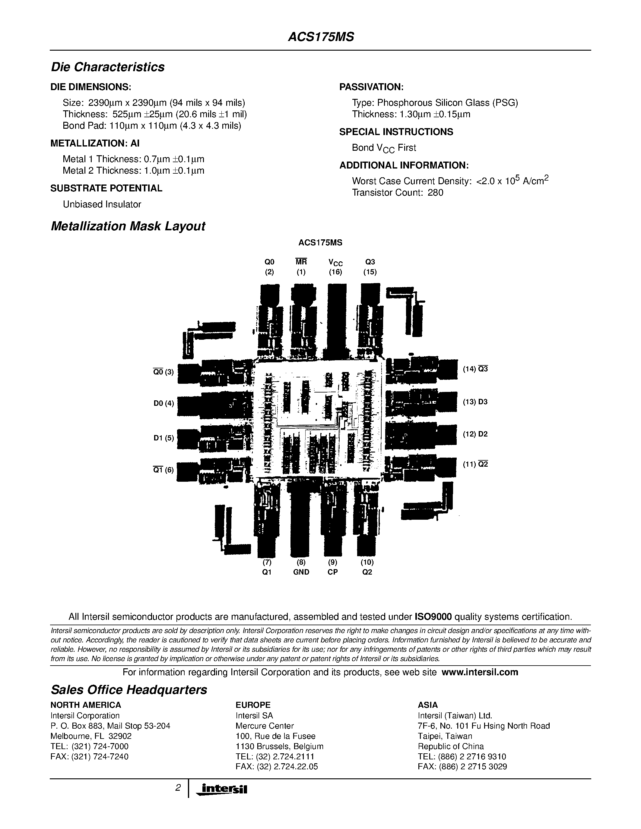 Datasheet 5962F9863501VCC - Radiation Hardened Quad D-Type Flip- Flop with Reset page 2