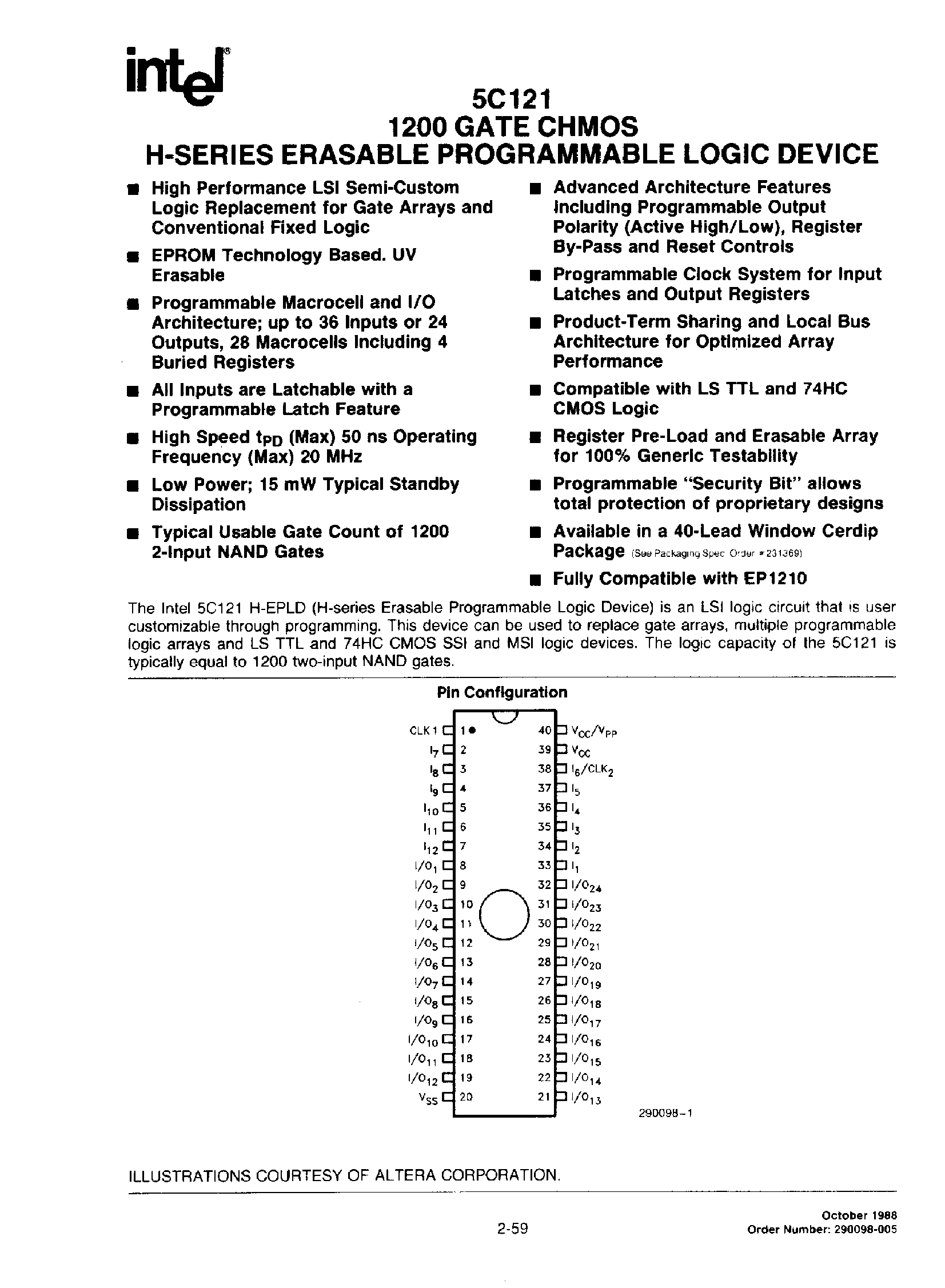 Datasheet 5C121 page 1 Datasheet 5C121 - 1200 GATE CHMOS H-SERIES ERASABLE PROGRAMMABLE LOGIC DEVICE page 1