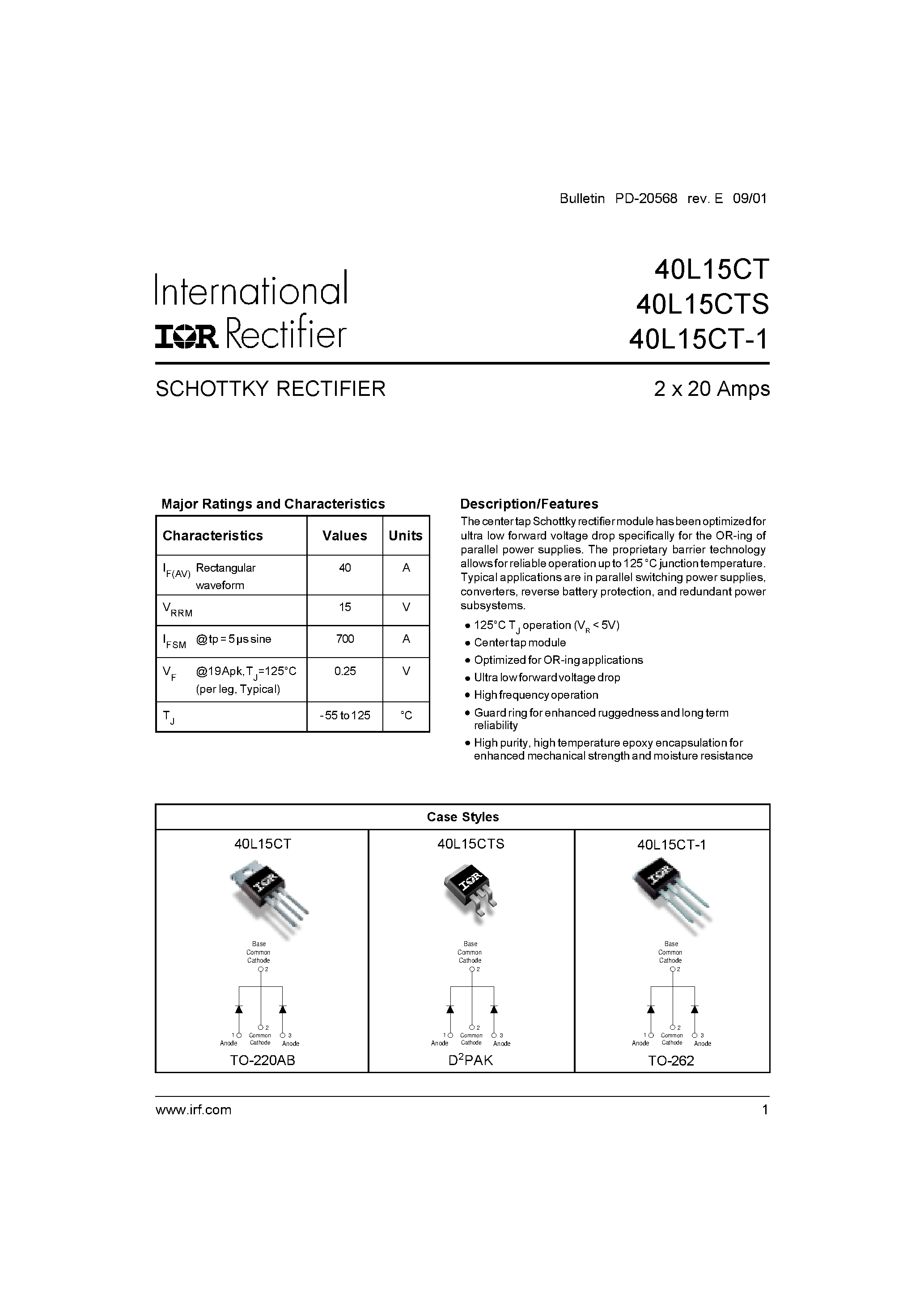Datasheet 40L15CTS page 1 Datasheet 40L15CTS - SCHOTTKY RECTIFIER page 1