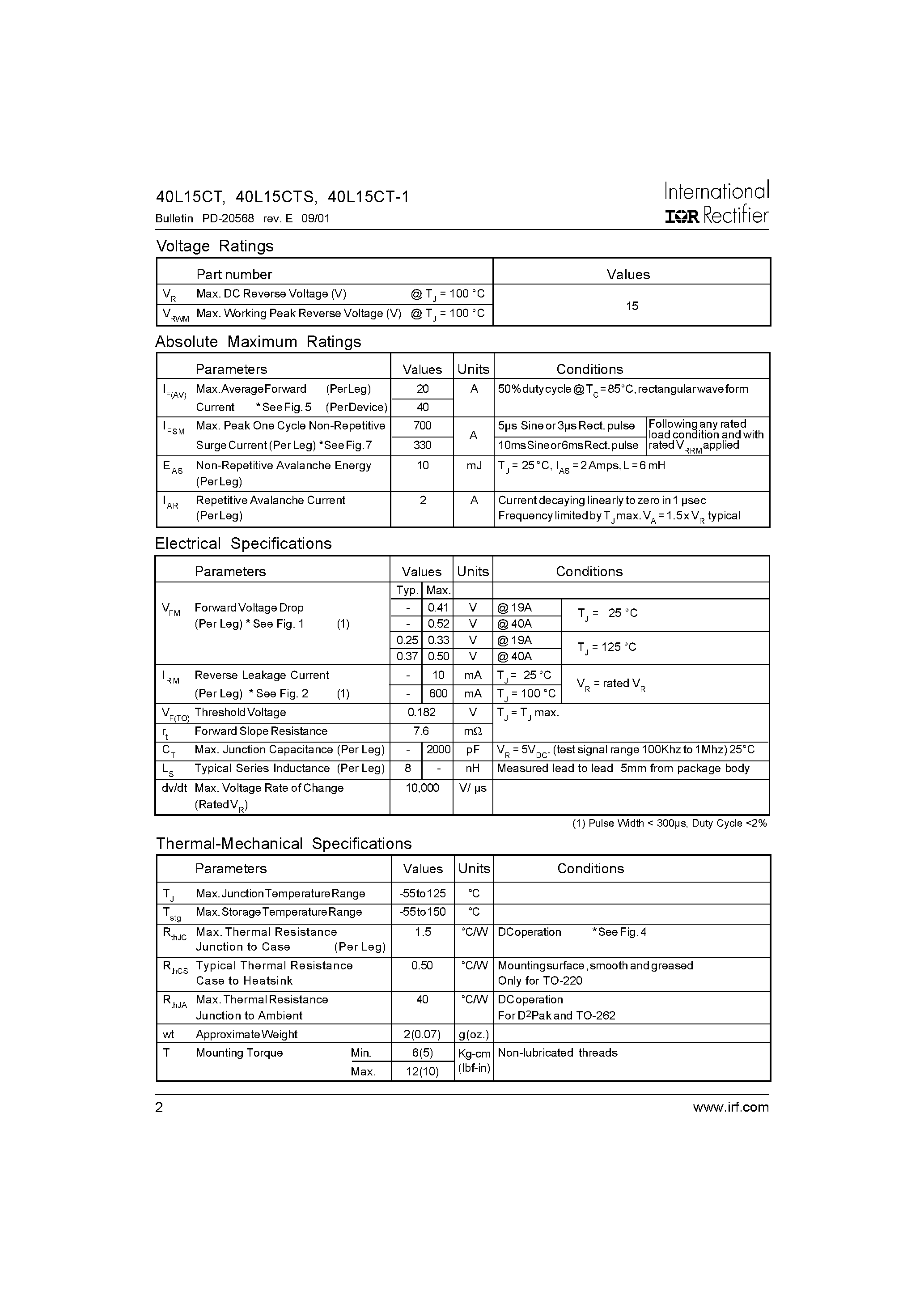 Datasheet 40L15CTS page 2 Datasheet 40L15CTS - SCHOTTKY RECTIFIER page 2