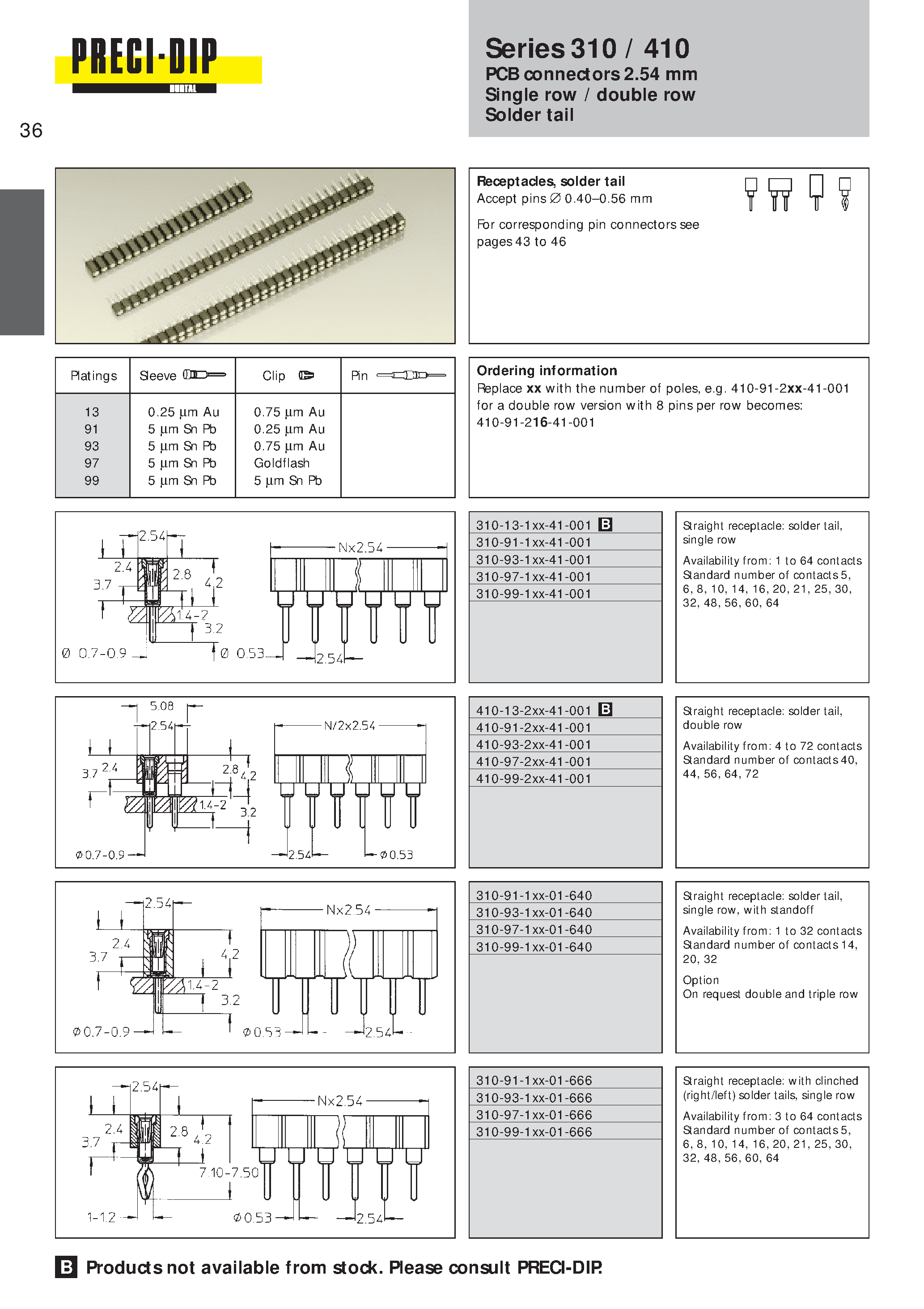Datasheet 410-91-216-41-001 - PCB connectors 2.54 mm Single row / double row Solder tail page 1
