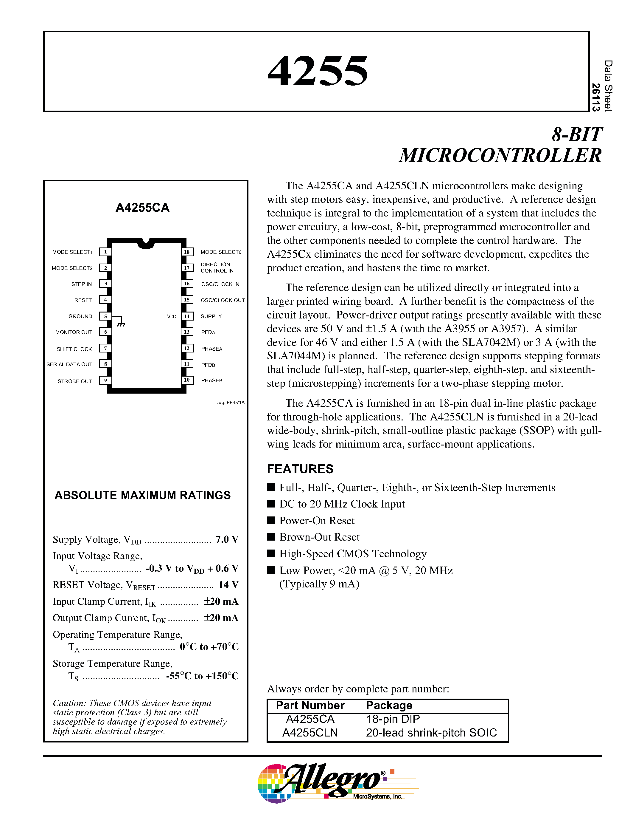 Даташит 4255 - 8-BIT MICROCONTROLLER страница 1