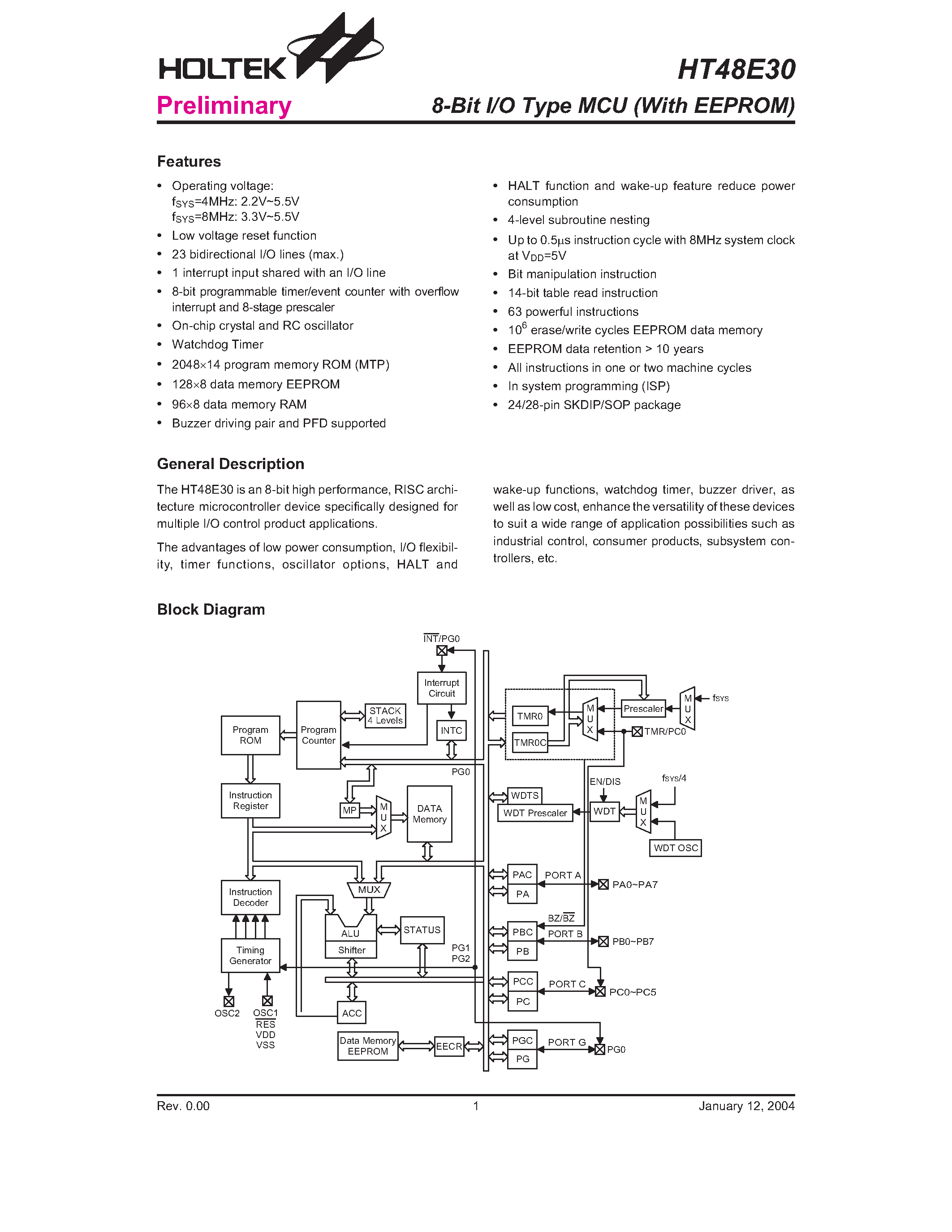 Datasheet 4.80E+31 - 8-Bit I/O Type MCU (With EEPROM) page 1