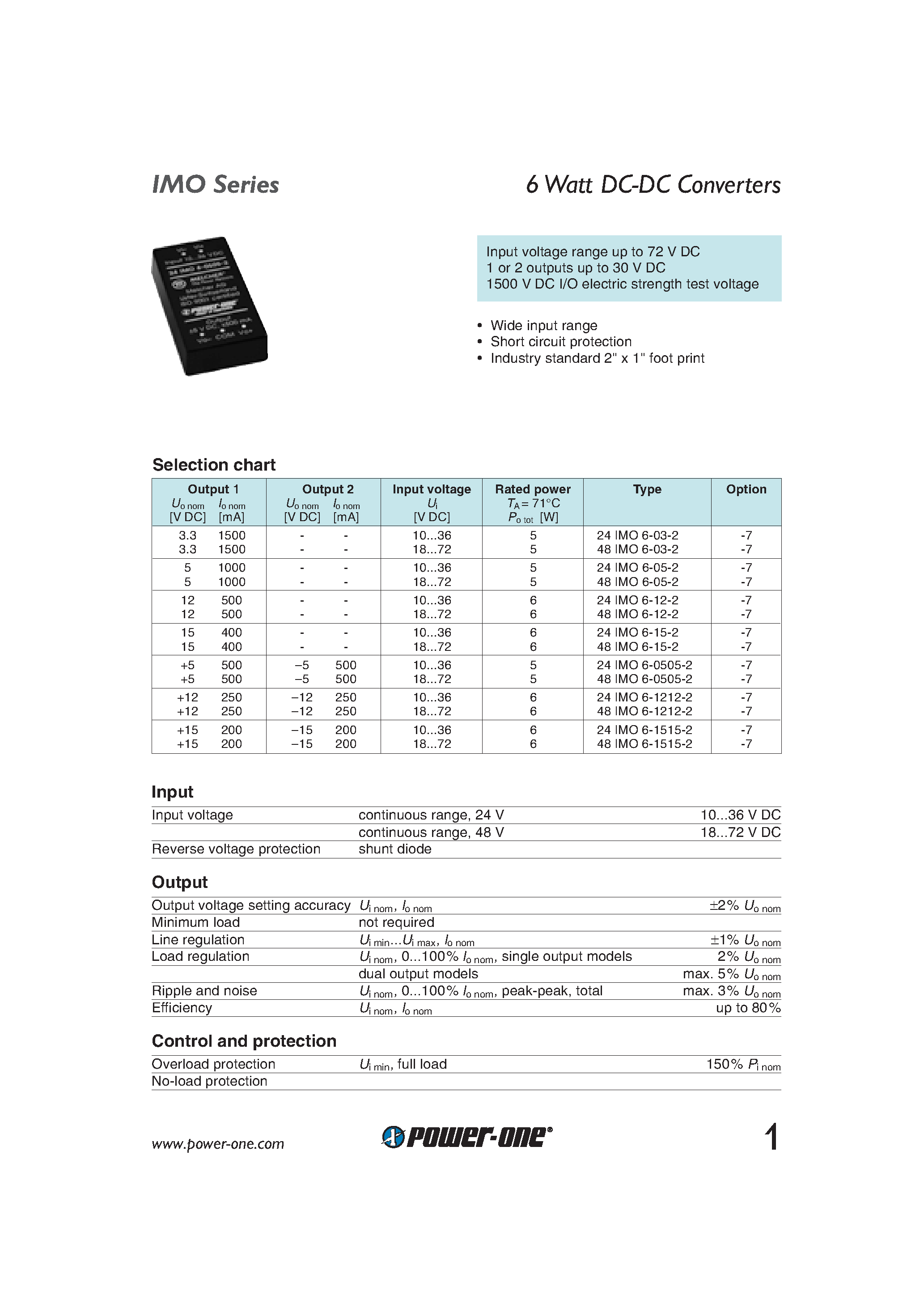Datasheet 48IMO6-03-2 page 1 Datasheet 48IMO6-03-2 - 6 Watt DC-DC Converters page 1