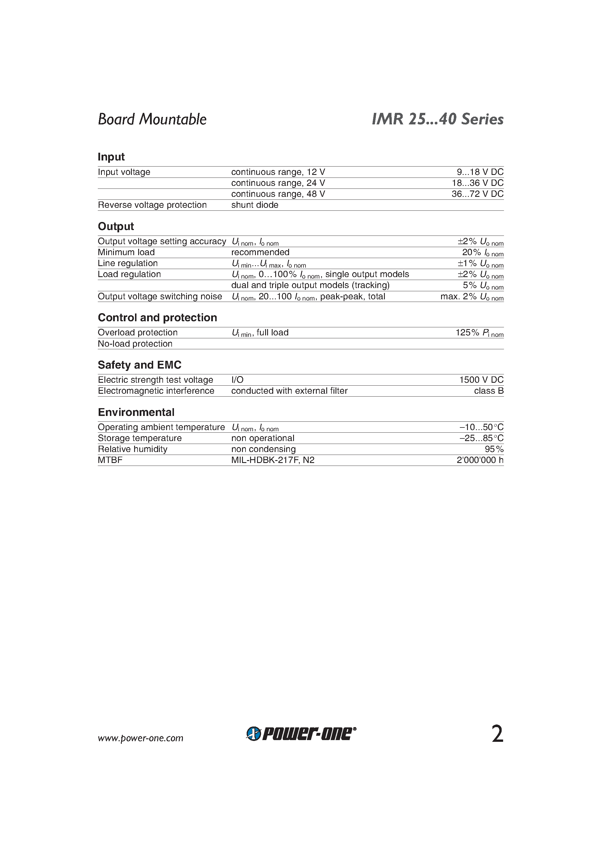 Datasheet 48IMR25-03-2 page 2 Datasheet 48IMR25-03-2 - 25...40 Watt DC-DC Converters page 2