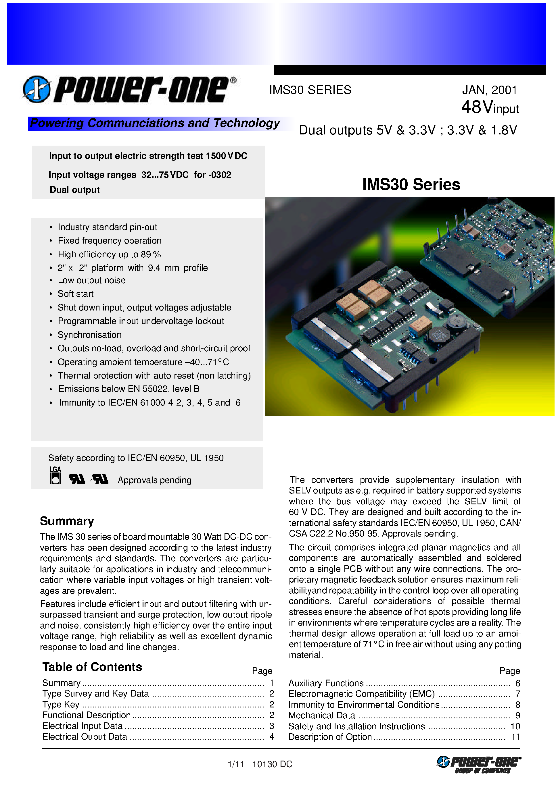 Datasheet 48IMS30-0503-9G - Dual outputs 5V & 3.3V ; 3.3V & 1.8V page 1