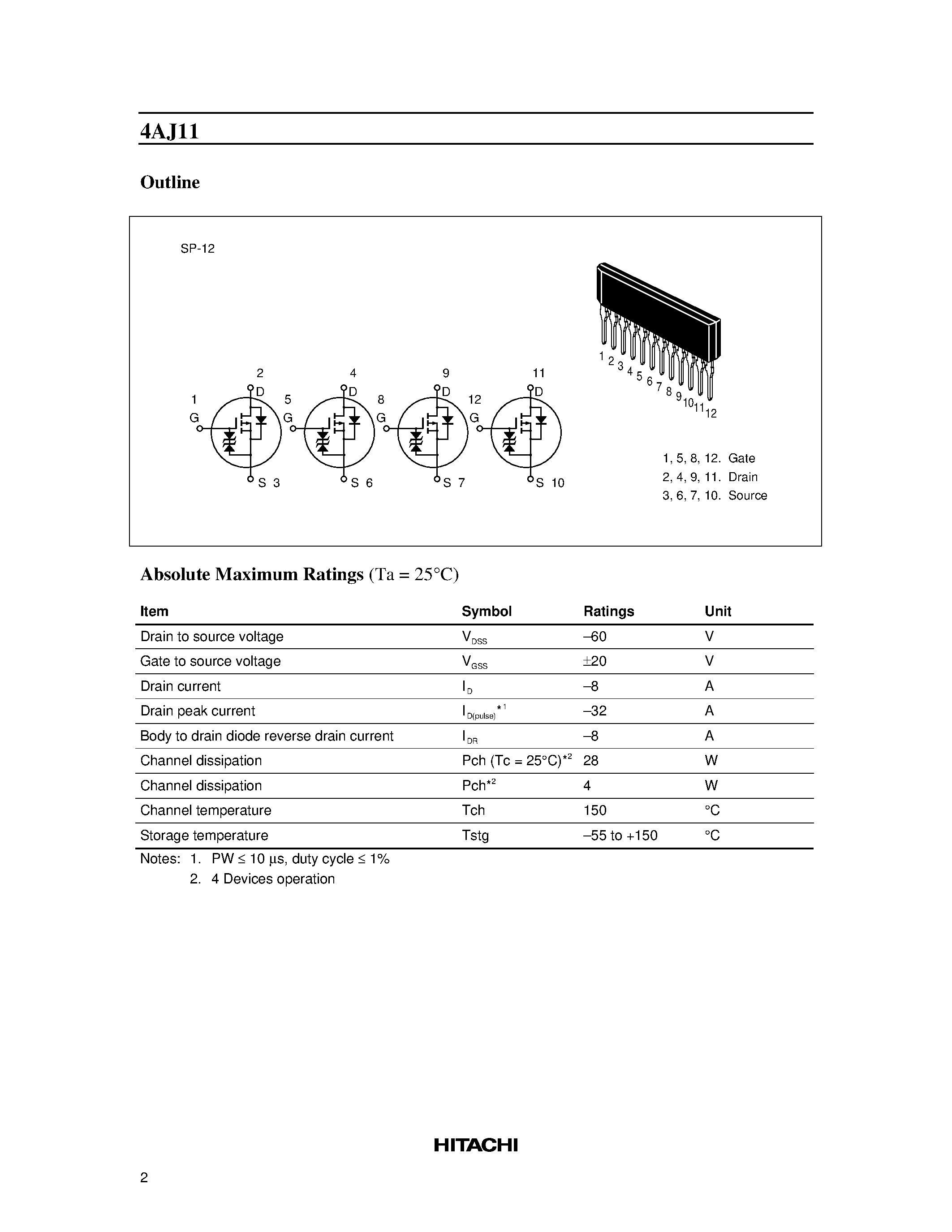 Datasheet 4AJ11 - Silicon P-Channel Power MOS FET Array page 2