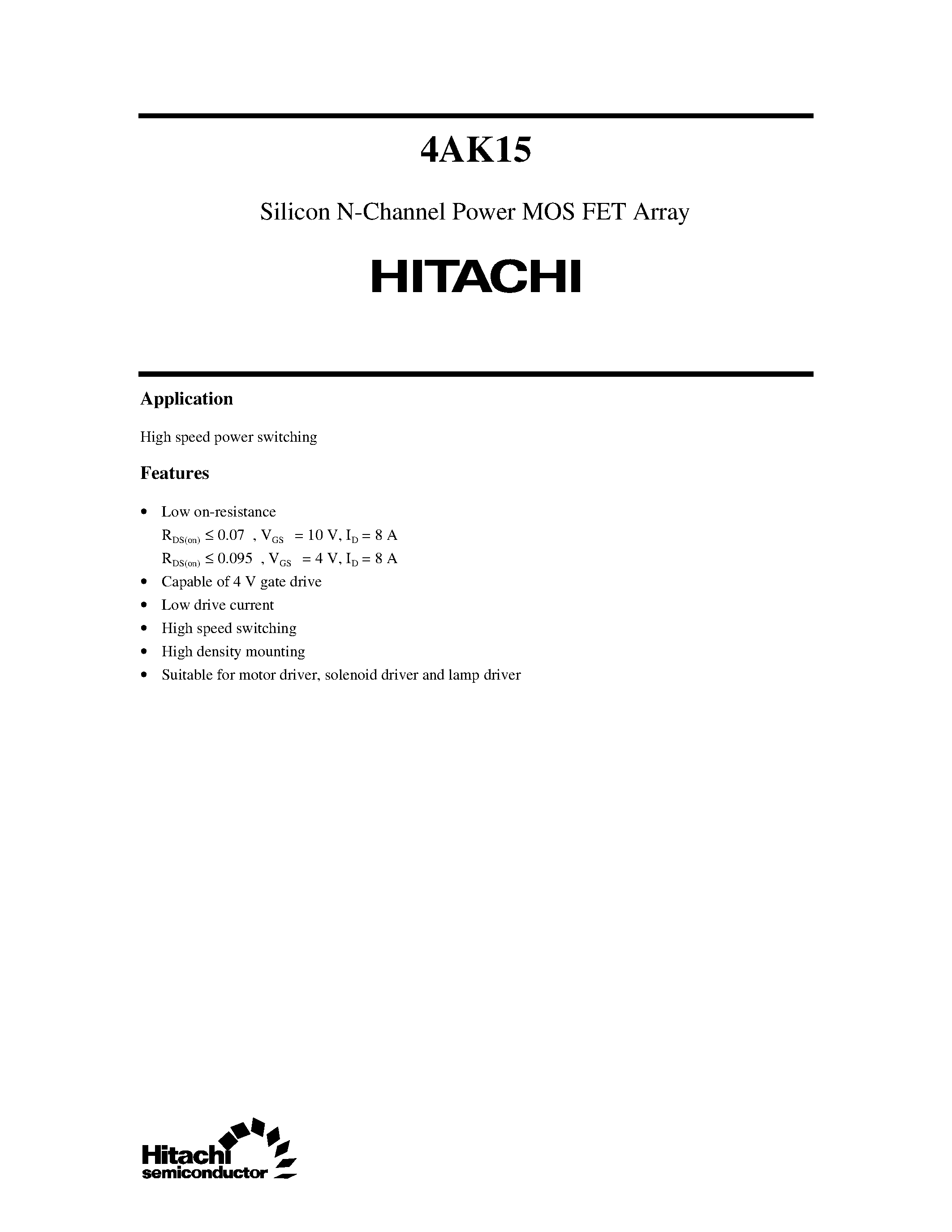 Datasheet 4AK15 - Silicon N-Channel Power MOS FET Array page 1