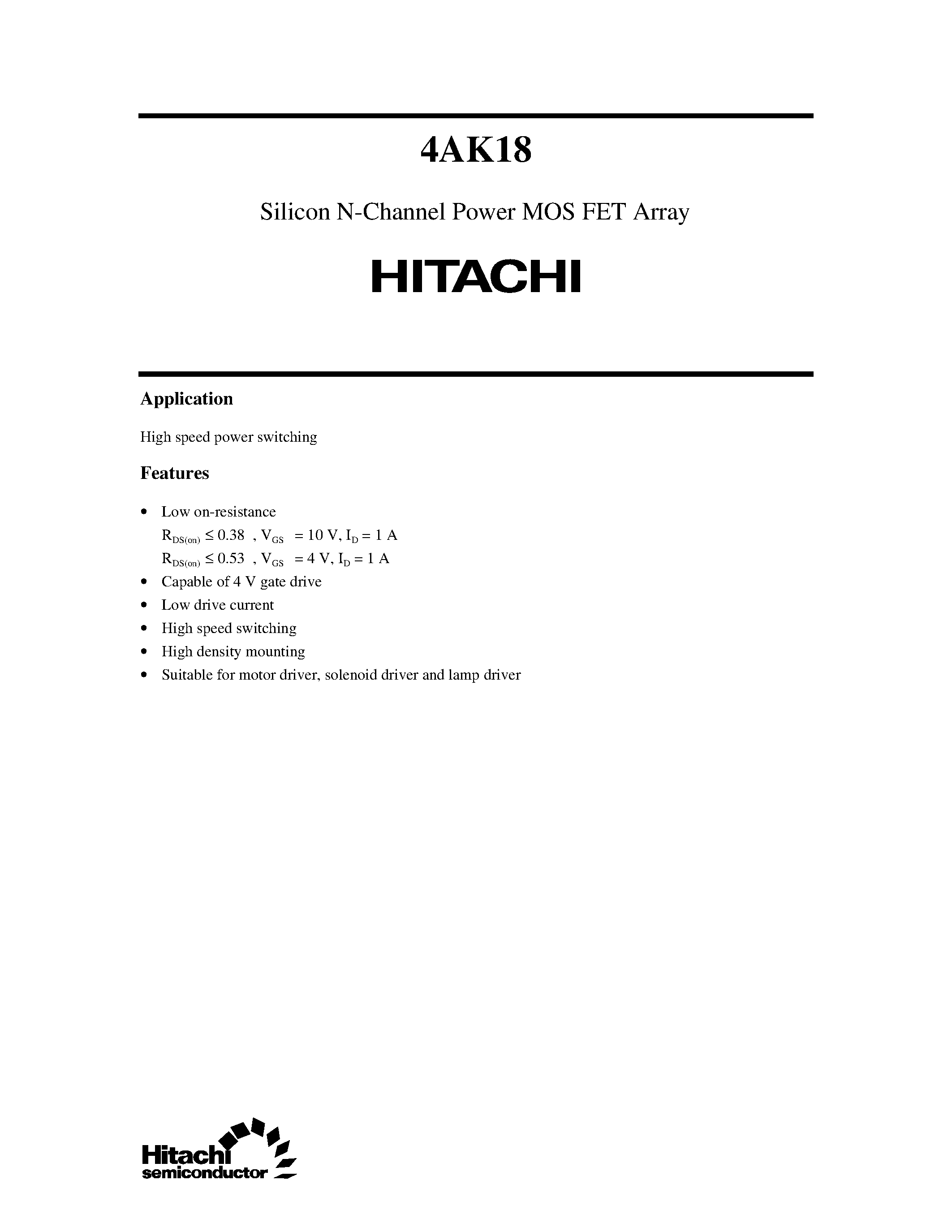 Datasheet 4AK18 - Silicon N-Channel Power MOS FET Array page 1