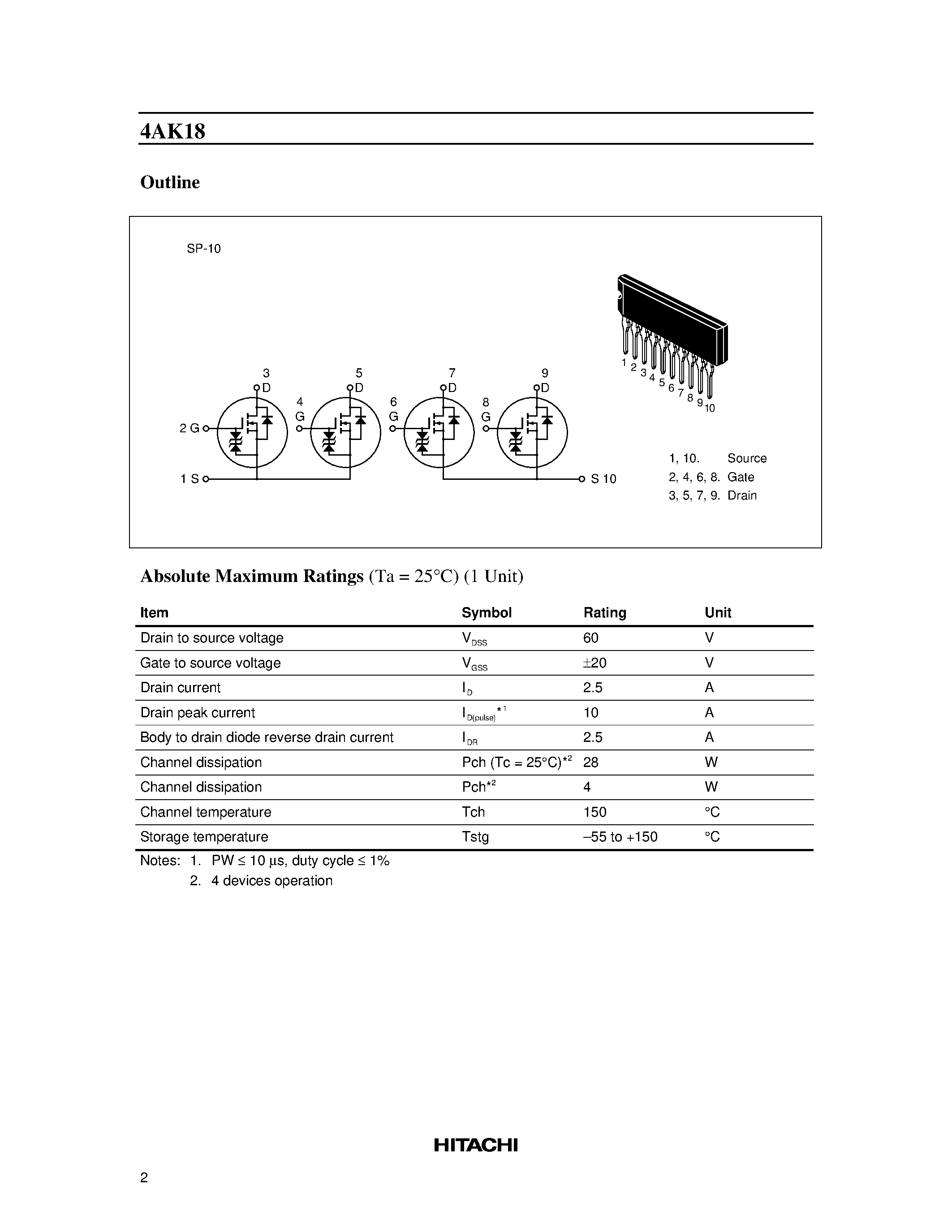 Datasheet 4AK18 - Silicon N-Channel Power MOS FET Array page 2