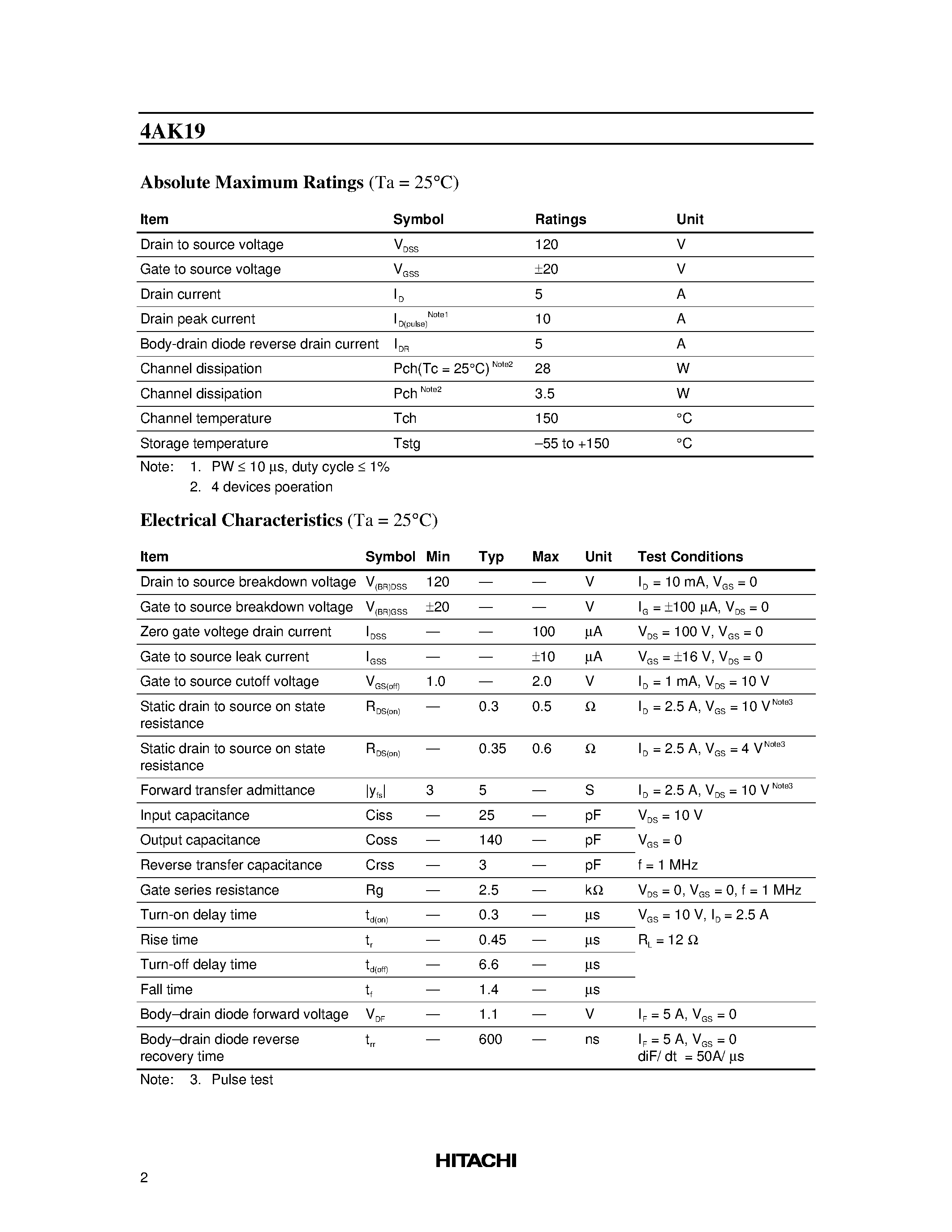 Даташит на микросхему 4AK19 страница 2 Даташит 4AK19 - Silicon N Channel MOS FET High Speed Power Switching страница 2