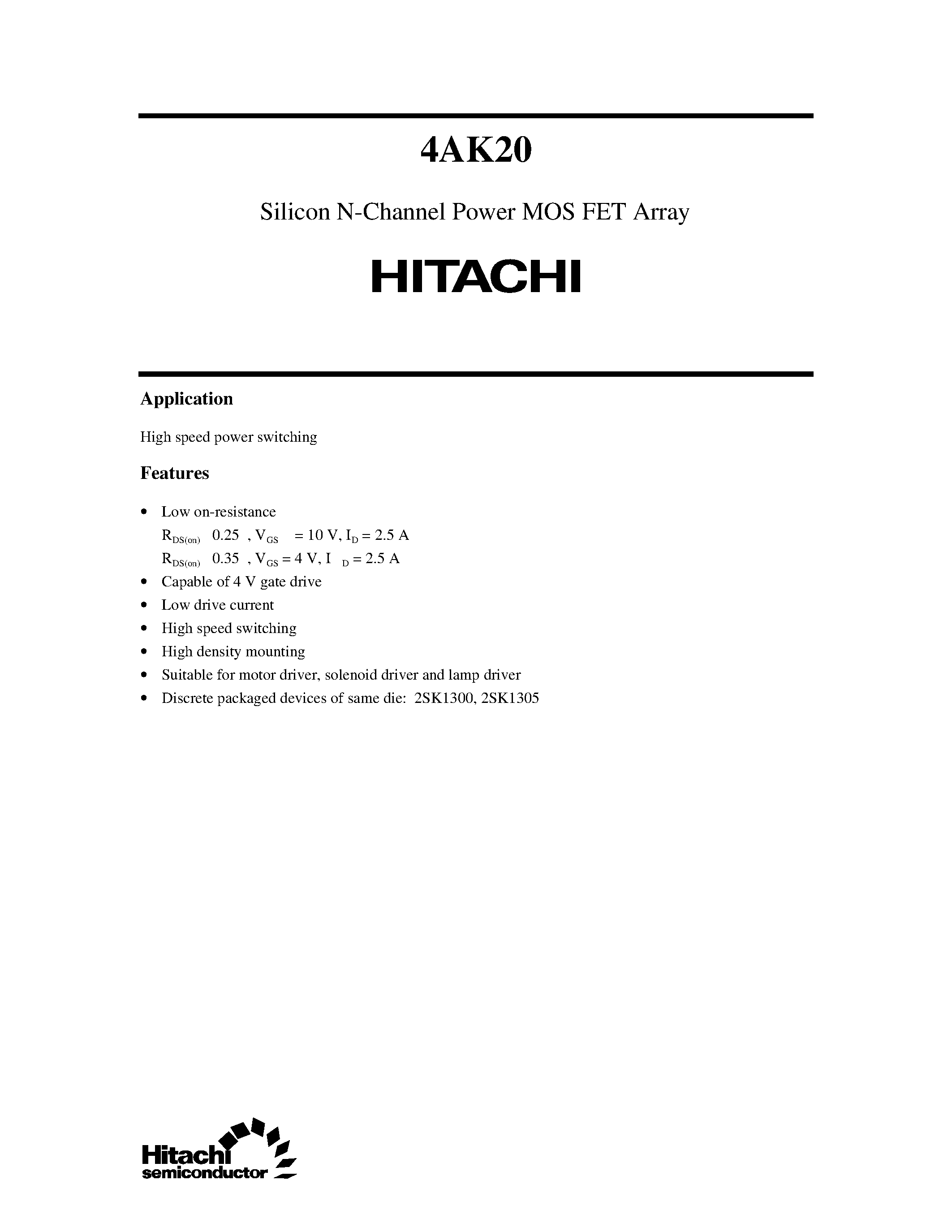 Datasheet 4AK20 - Silicon N-Channel Power MOS FET Array page 1