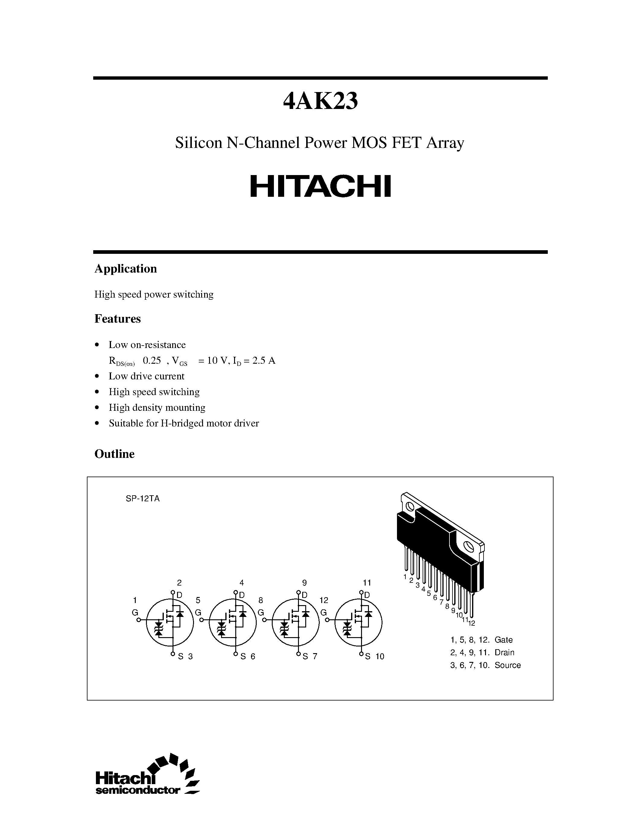 Datasheet 4AK23 - Silicon N-Channel Power MOS FET Array page 1