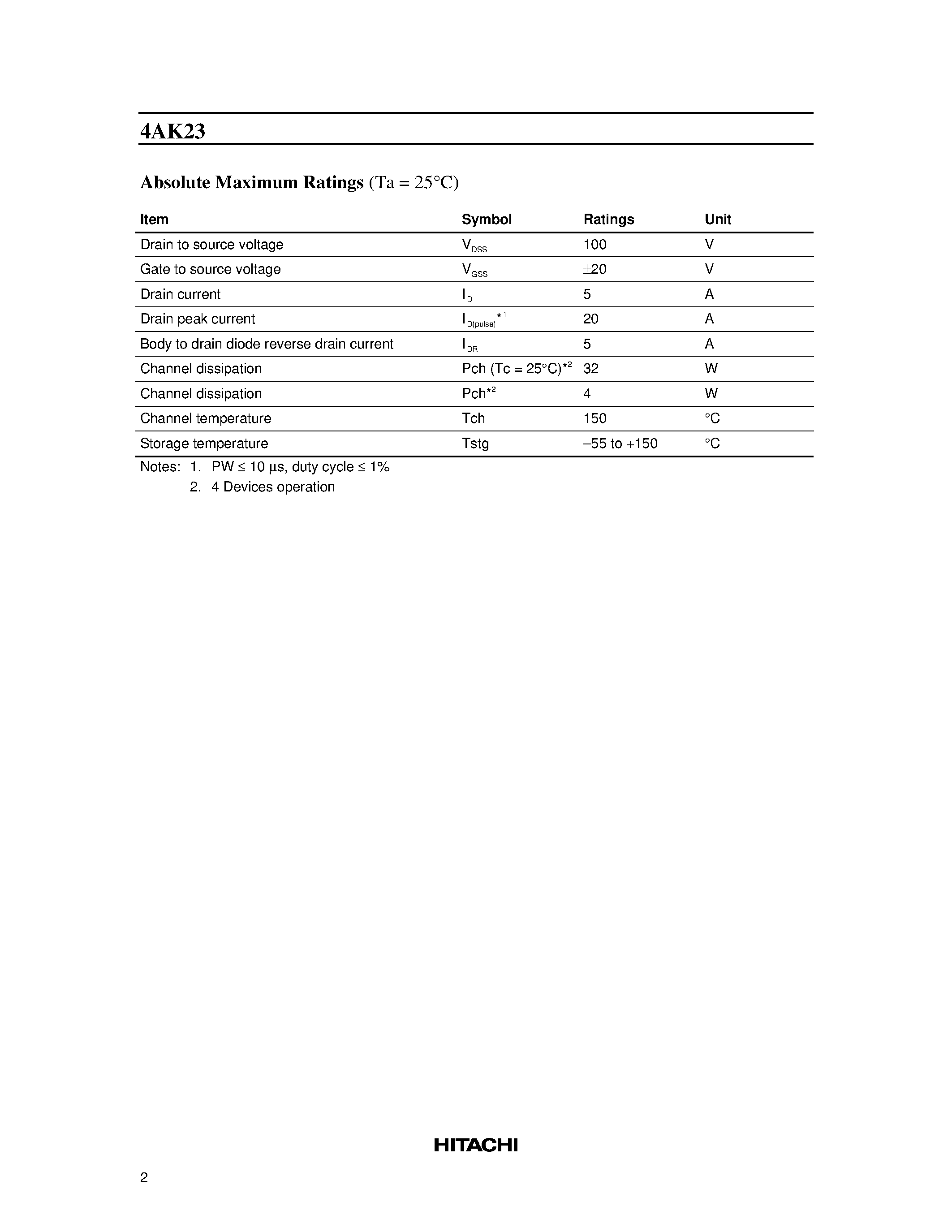 Datasheet 4AK23 - Silicon N-Channel Power MOS FET Array page 2
