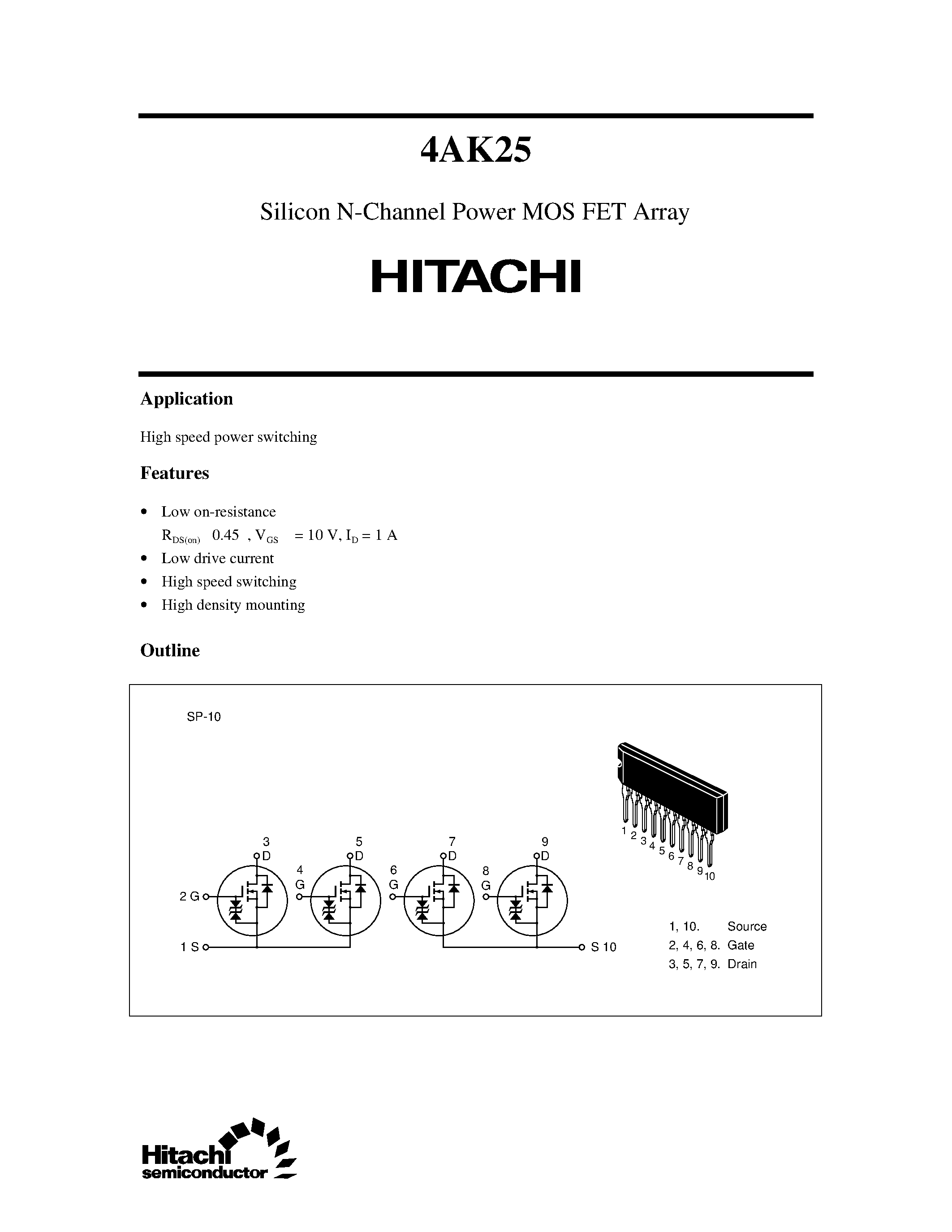 Datasheet 4AK25 - Silicon N-Channel Power MOS FET Array page 1