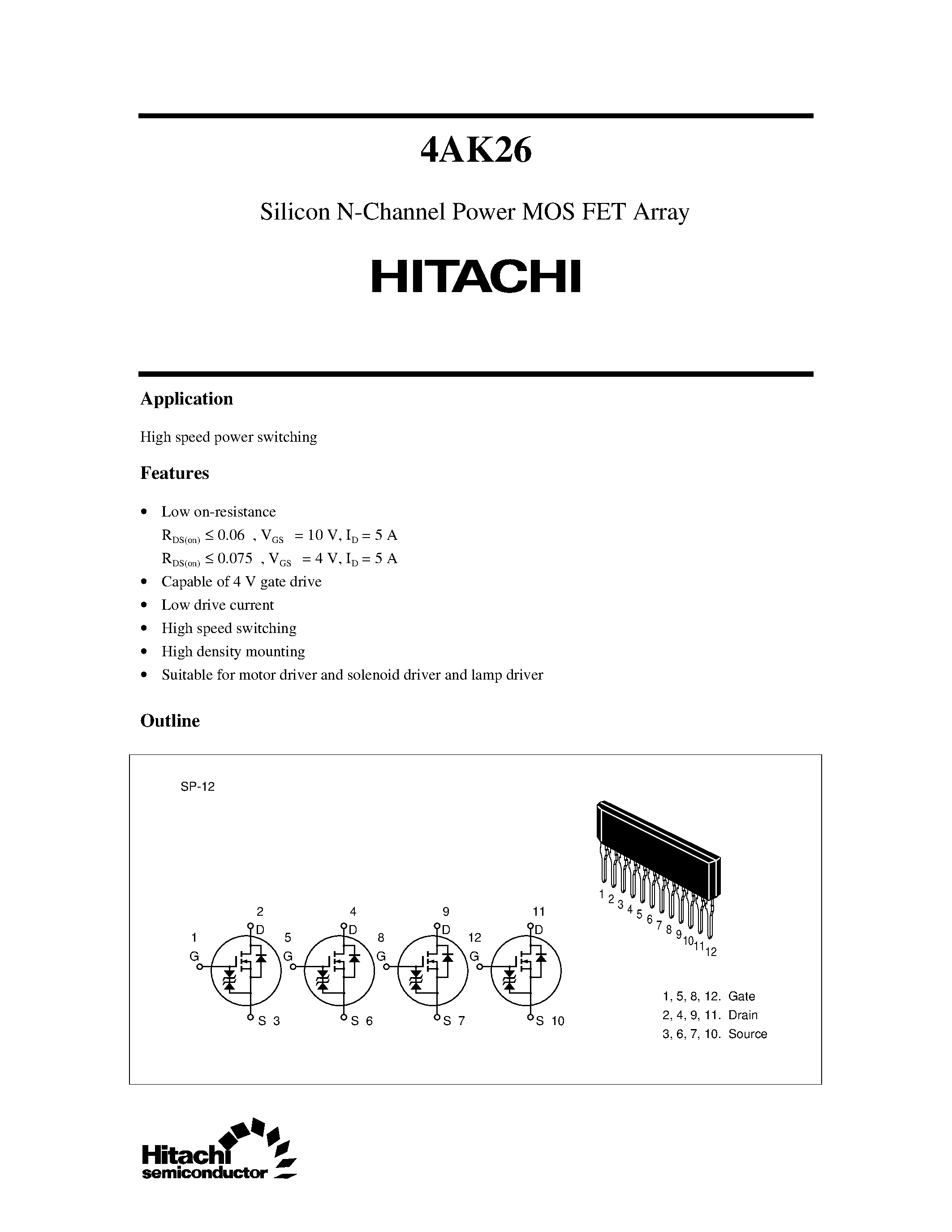 Datasheet 4AK26 - Silicon N-Channel Power MOS FET Array page 1