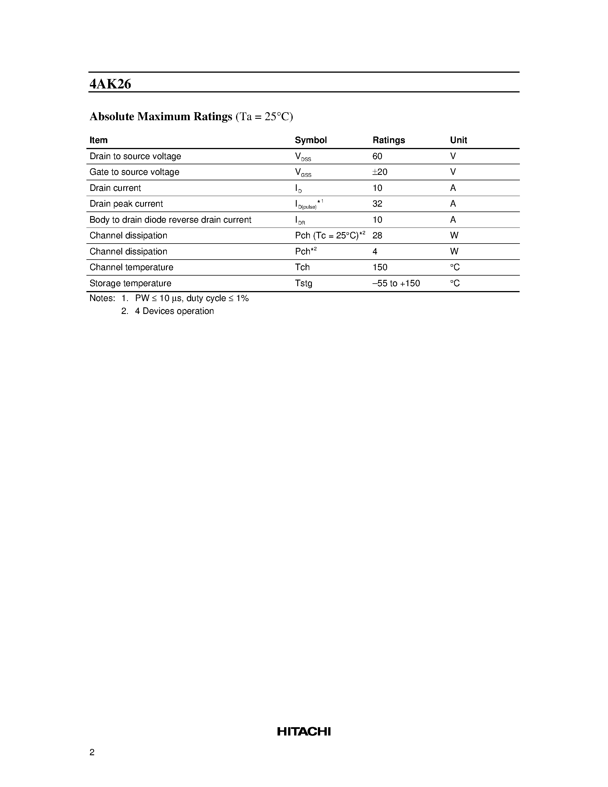 Datasheet 4AK26 - Silicon N-Channel Power MOS FET Array page 2