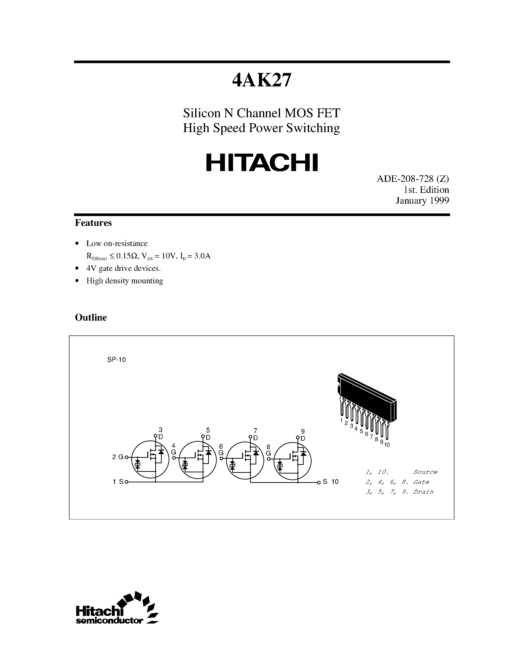 Datasheet 4AK27 - Silicon N Channel MOS FET High Speed Power Switching page 1
