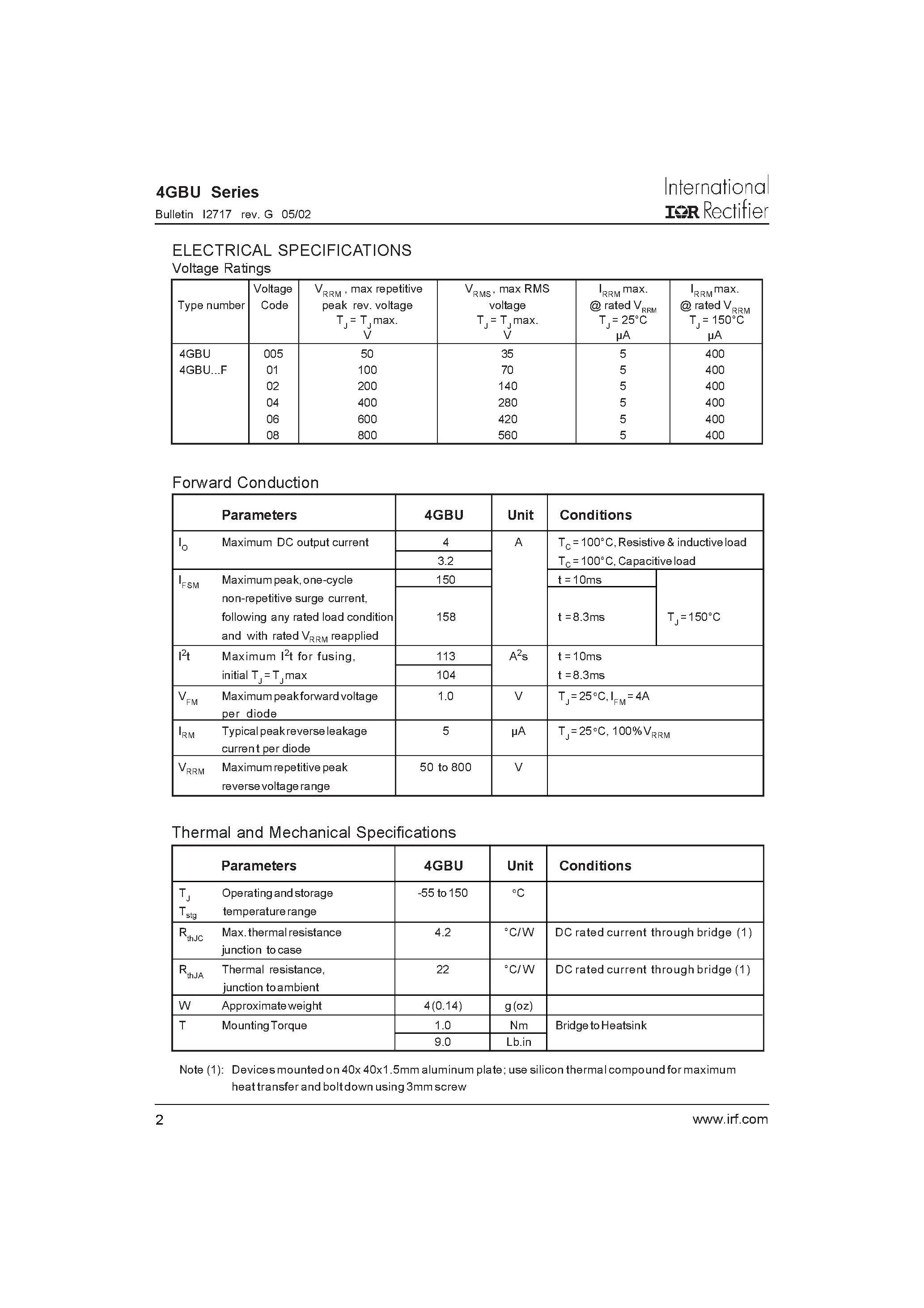 Datasheet 4GBU - 4.0 Amps Single Phase Full Wave page 2