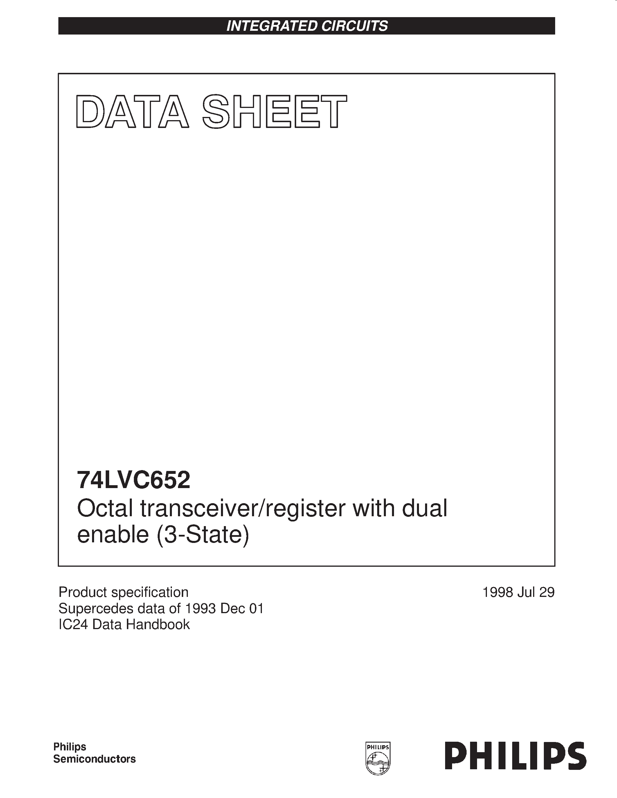 Datasheet 4LVC652PWDH - Octal transceiver/register with dual enable 3-State page 1