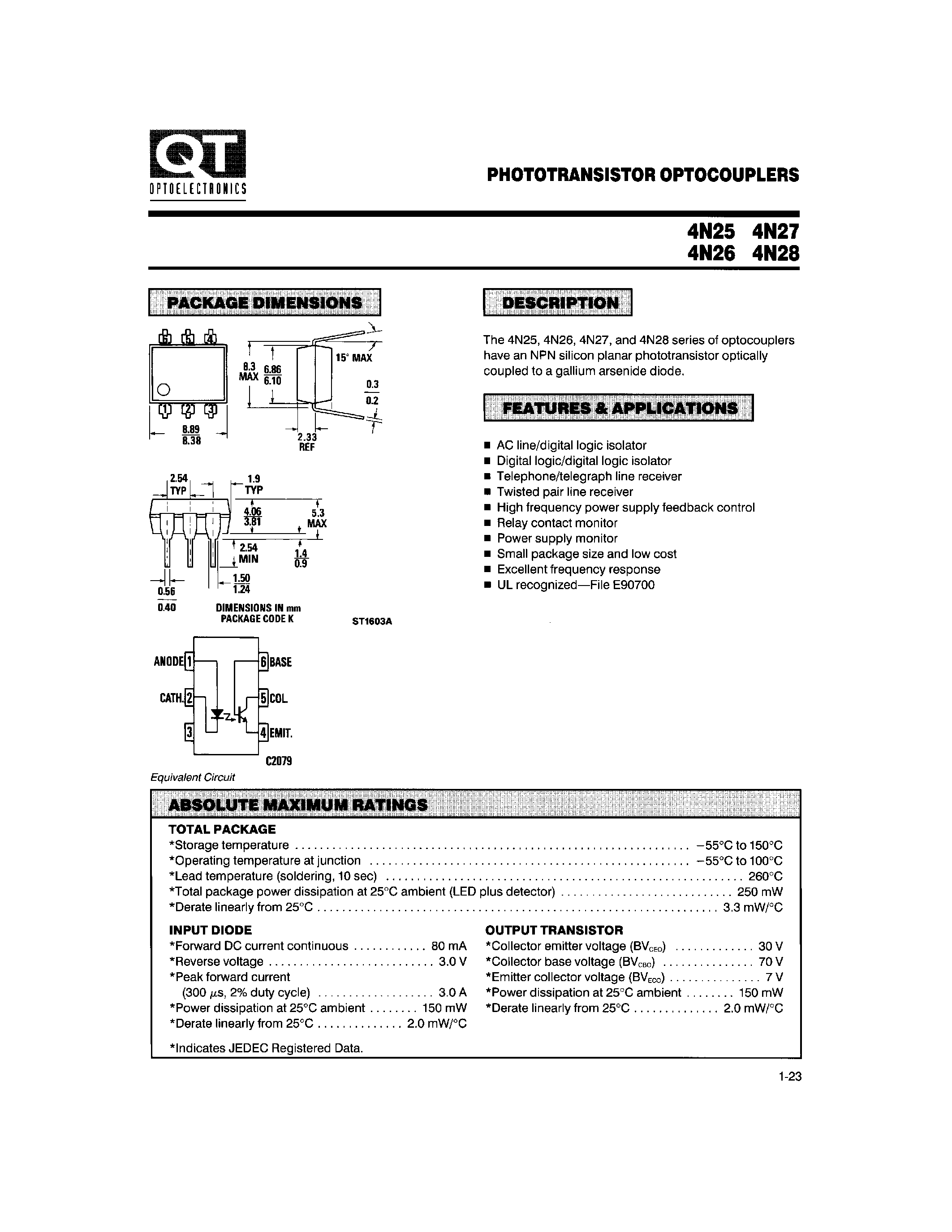 Datasheet 4N26 page 1 Datasheet 4N26 - GAAS INFRARED EMITTING DIODE page 1