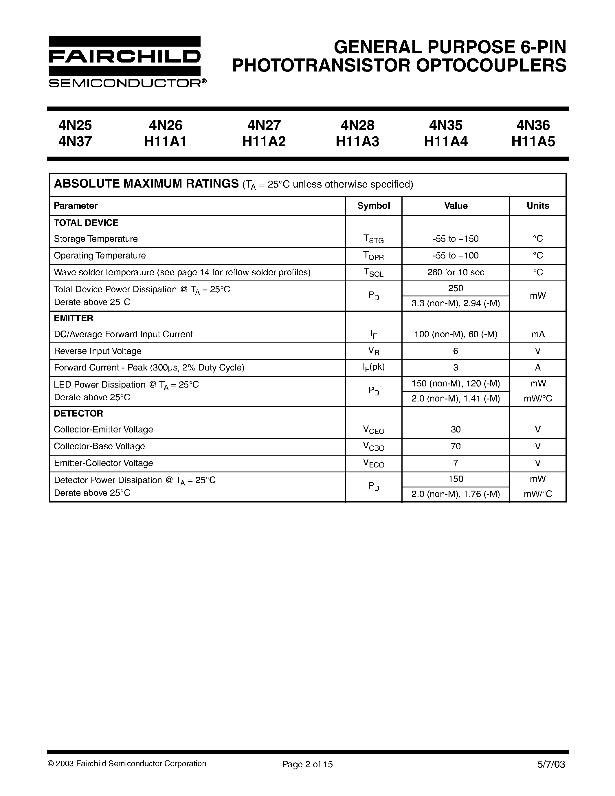 Datasheet 4N27 page 2 Datasheet 4N27 - GENERAL PURPOSE 6-PIN PHOTOTRANSISTOR OPTOCOUPLERS page 2