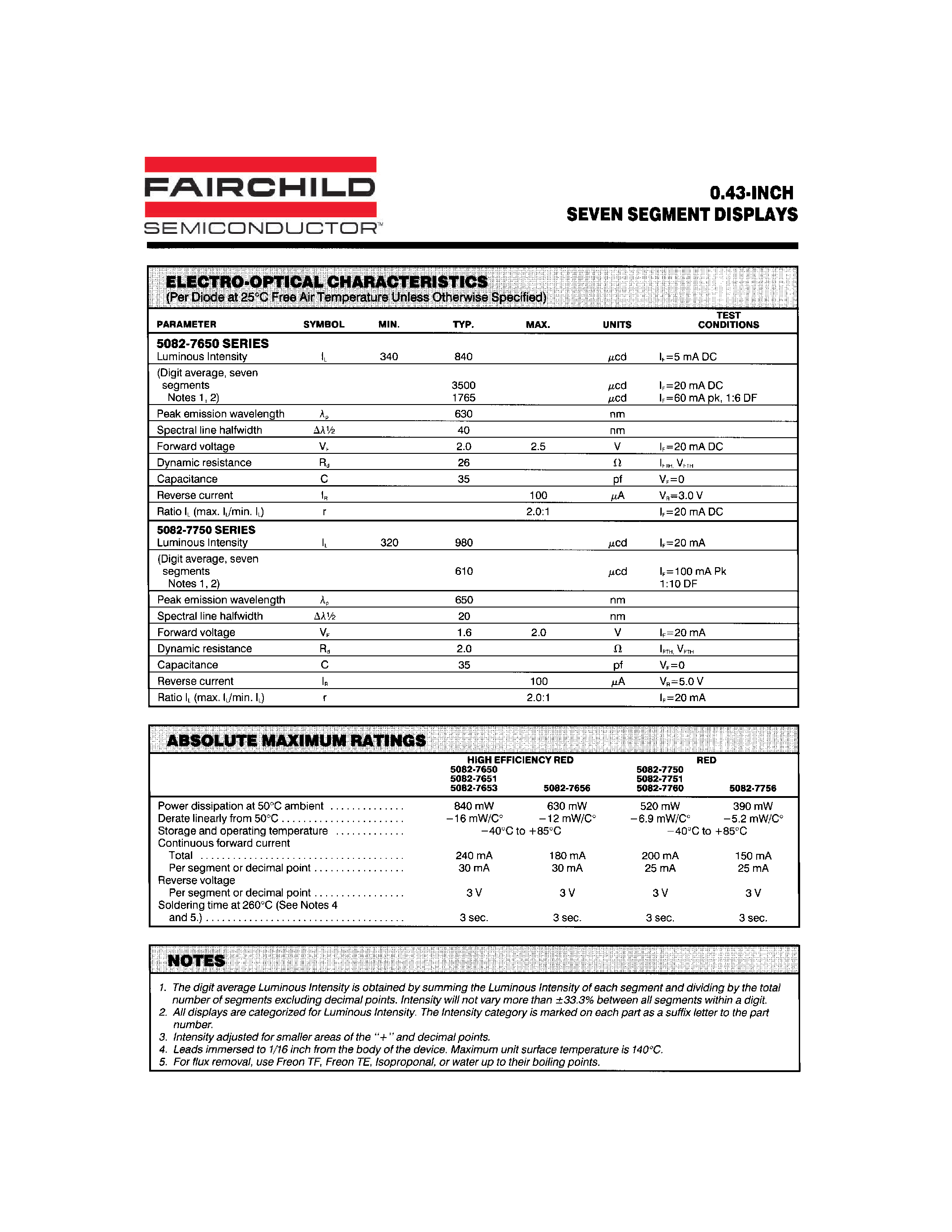 Datasheet 5082-7651 - 0.43-INCH SEVEN SEGMENT DISPLAYS page 2