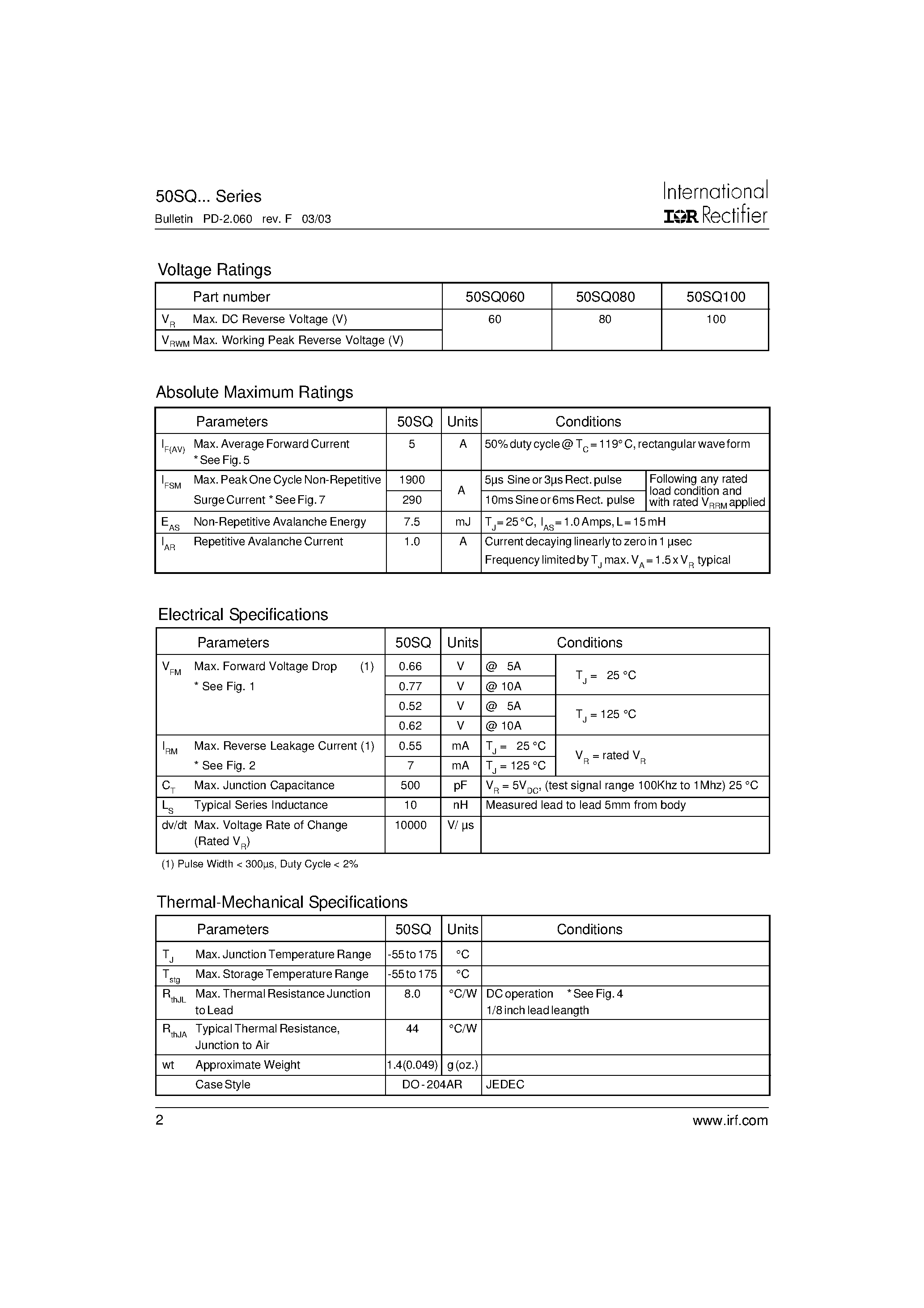 Datasheet 50SQ - SCHOTTKY RECTIFIER page 2