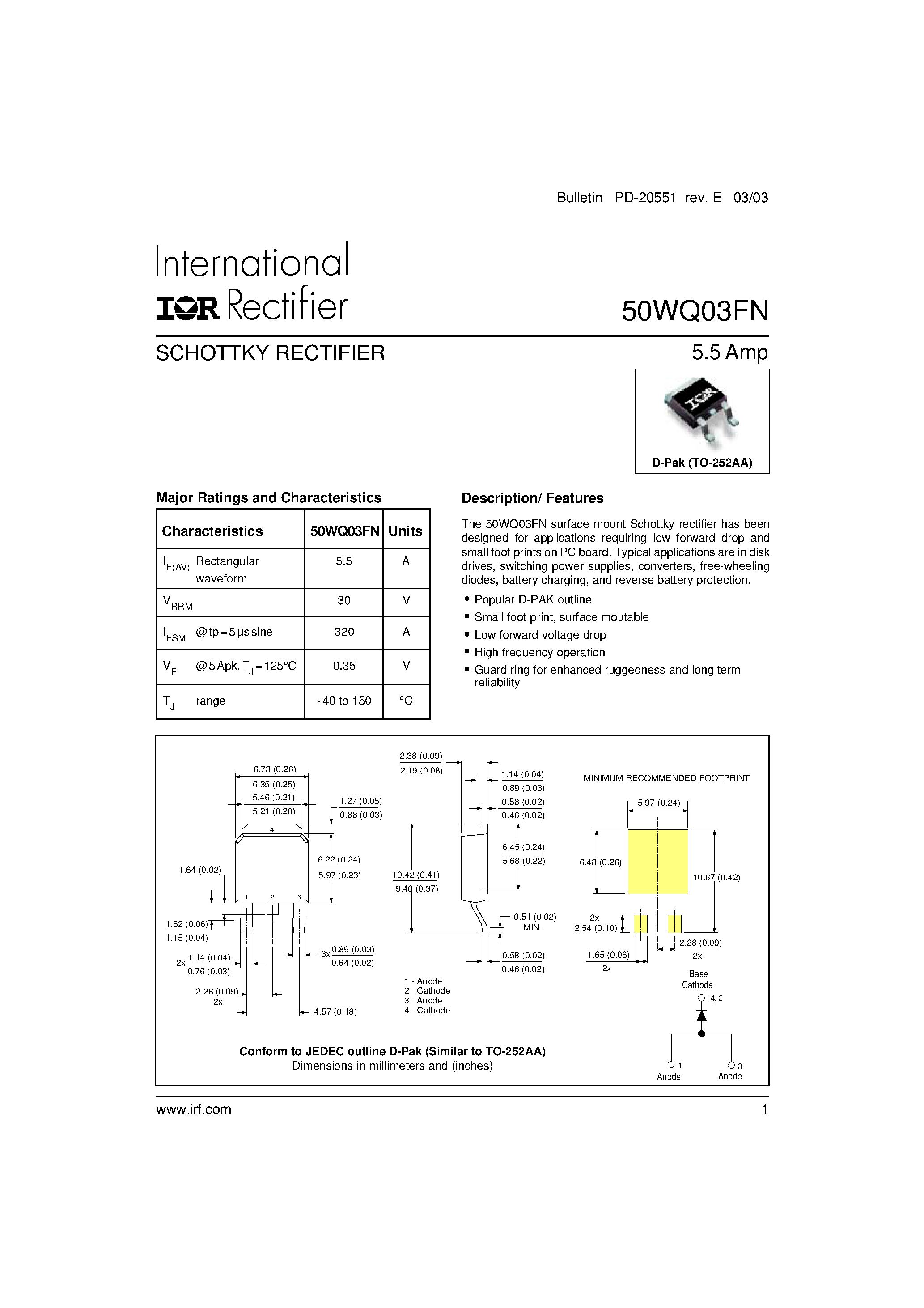 Datasheet 50WQ03FN page 1 Datasheet 50WQ03FN - SCHOTTKY RECTIFIER page 1