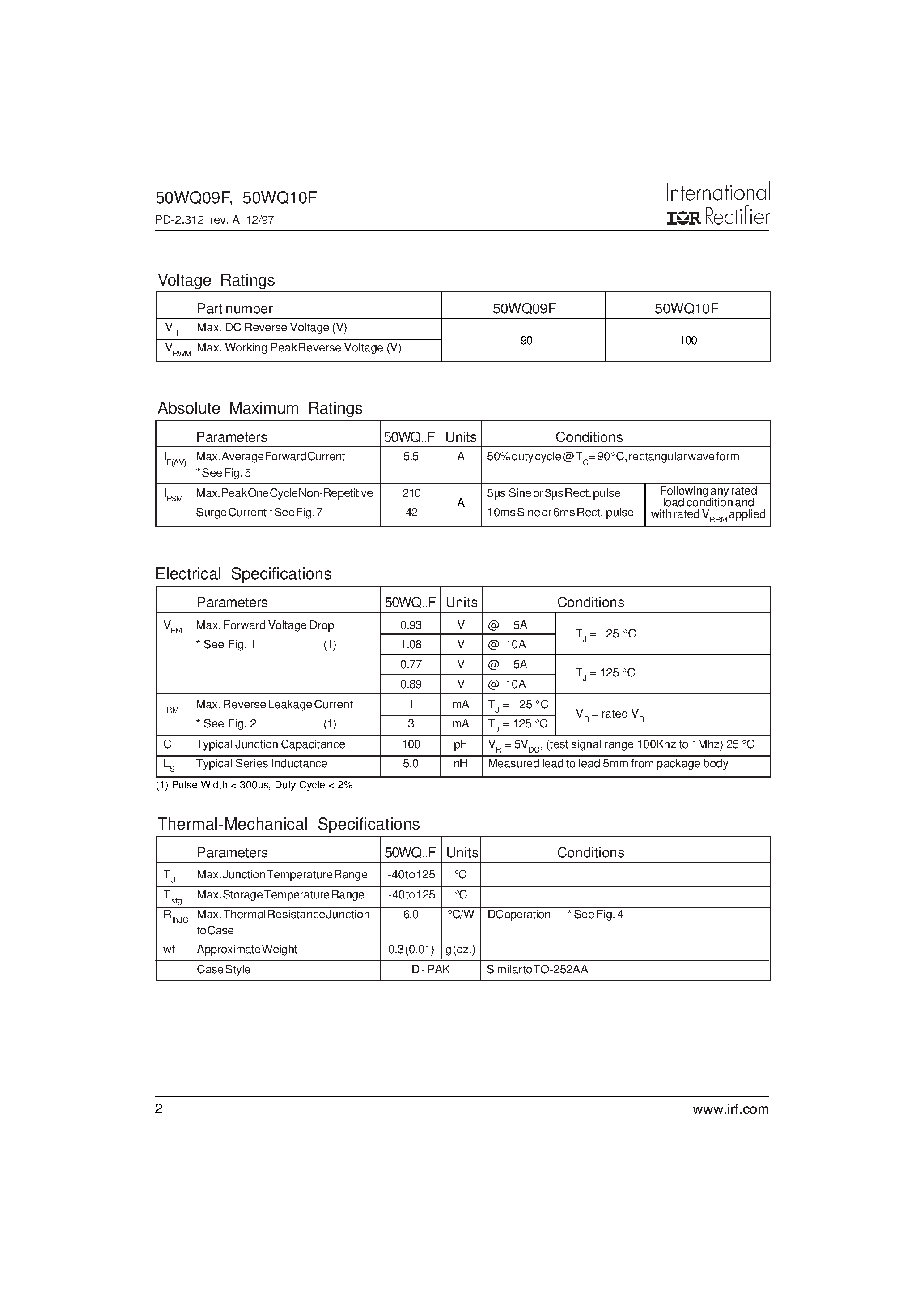 Datasheet 50WQ09F - SCHOTTKY RECTIFIER page 2