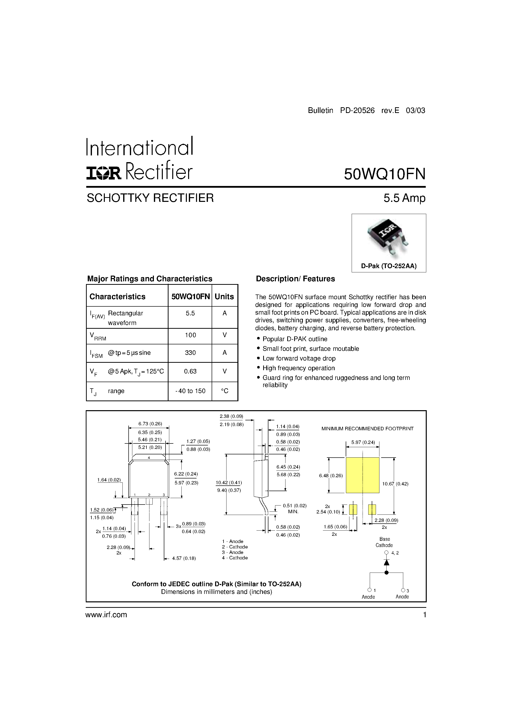 Datasheet 50WQ10FN page 1 Datasheet 50WQ10FN - SCHOTTKY RECTIFIER page 1