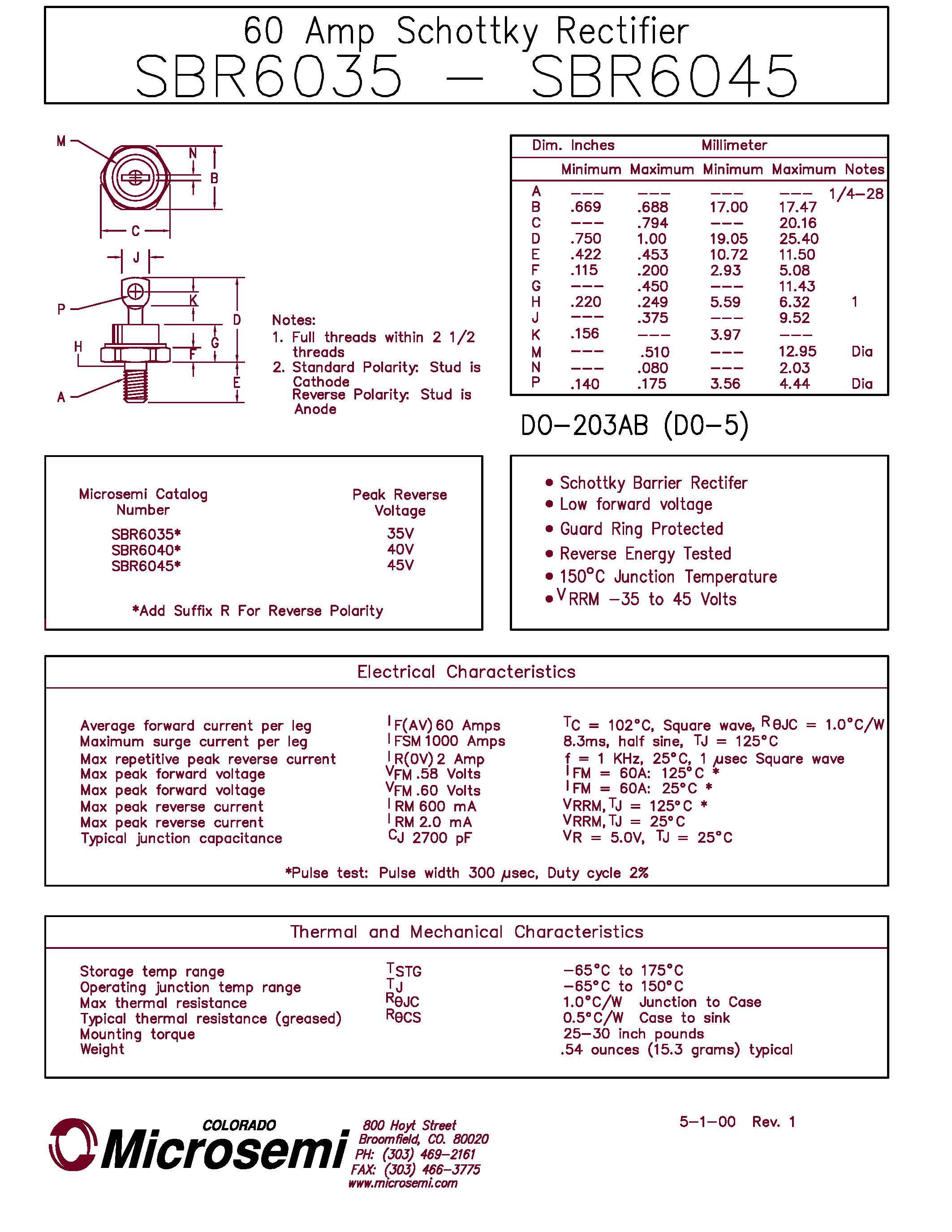 Datasheet 51HQ045 page 1 Datasheet 51HQ045 - 60 Amp Schottky Rectifier page 1