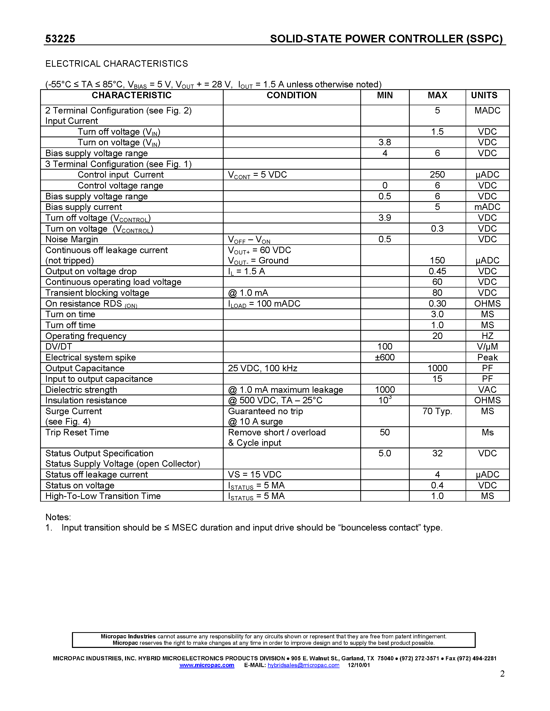 Datasheet 53225 page 2 Datasheet 53225 - SOLID-STATE POWER CONTROLLER (SSPC) page 2