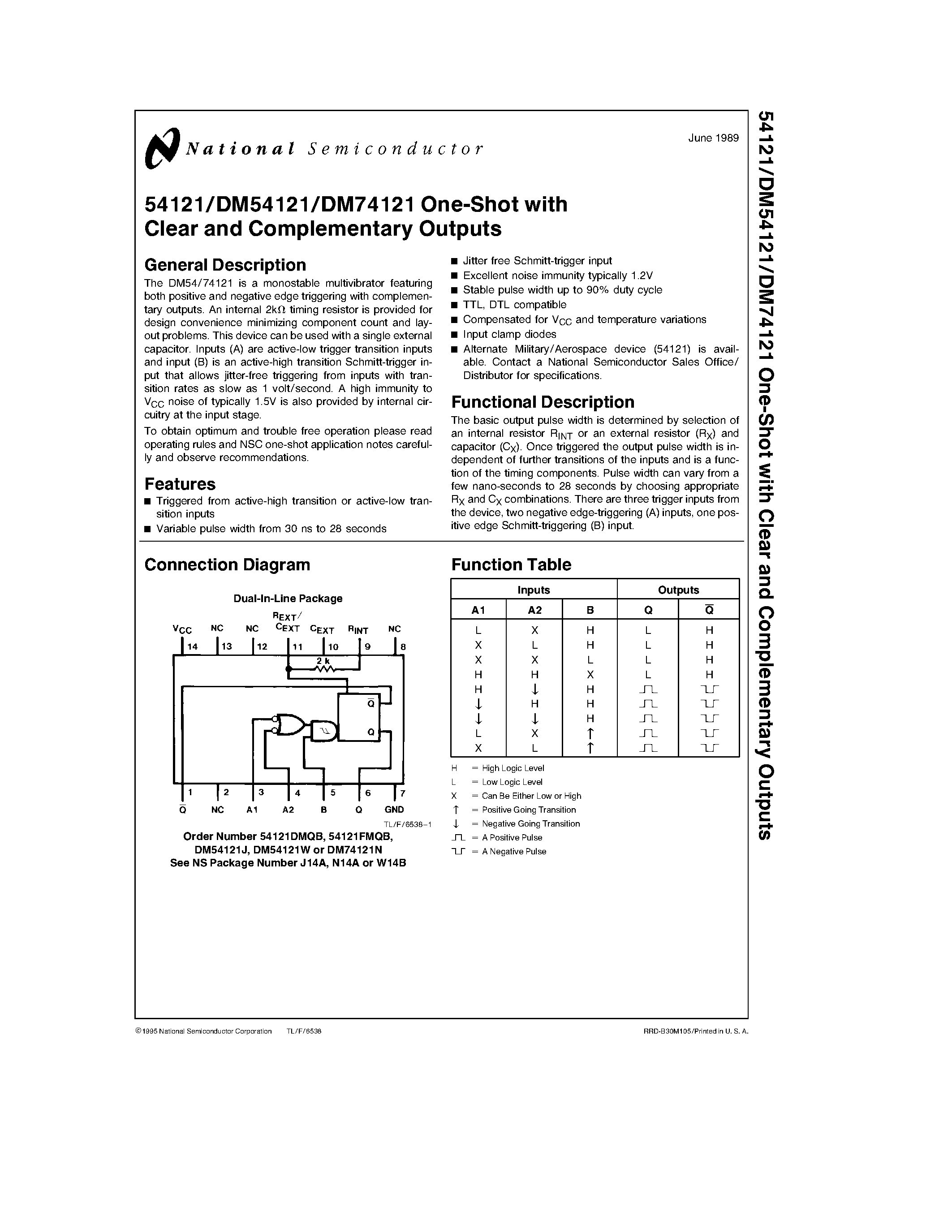 Datasheet 54121DMQB - One-Shot with Clear and Complementary Outputs page 1
