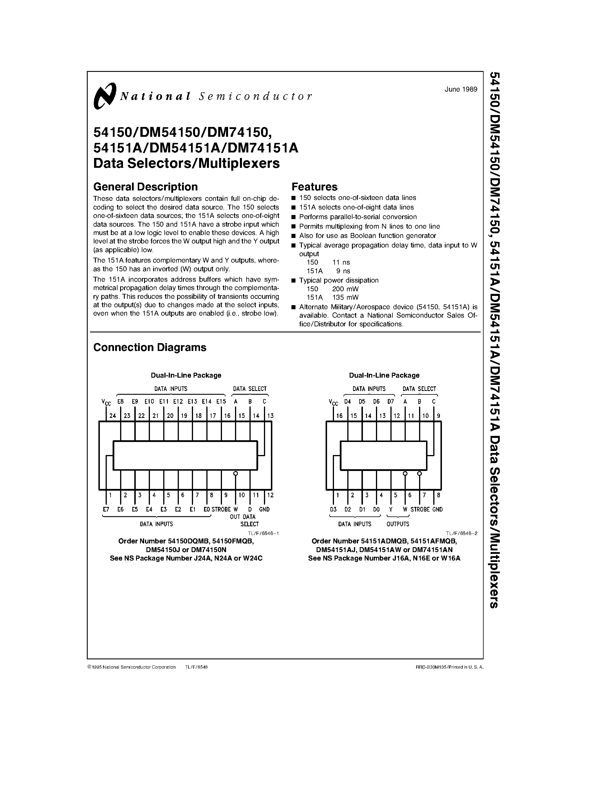 Datasheet 54151 page 1 Datasheet 54151 - Data Selectors/Multiplexers page 1