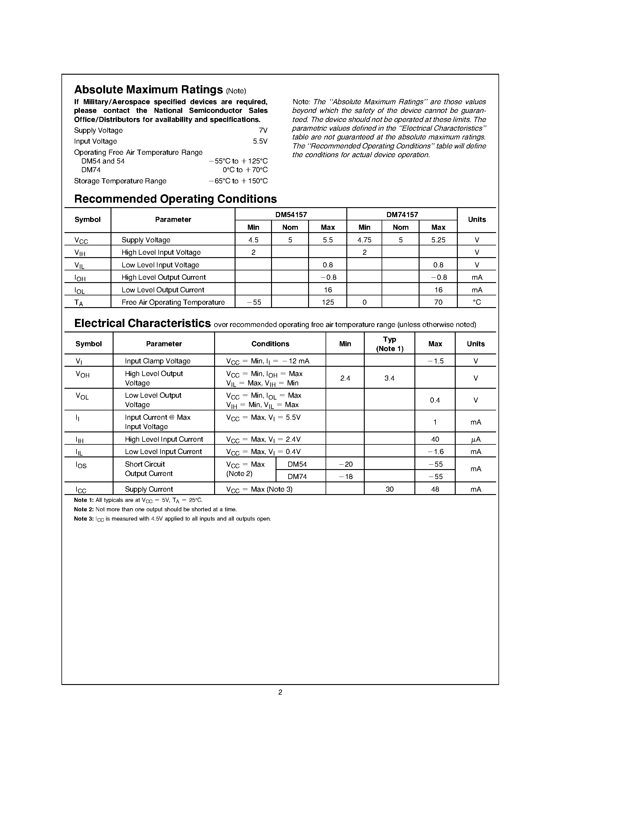 Datasheet 54157 - Quad 2-Line to 1-Line Data Selectors/Multiplexers page 2
