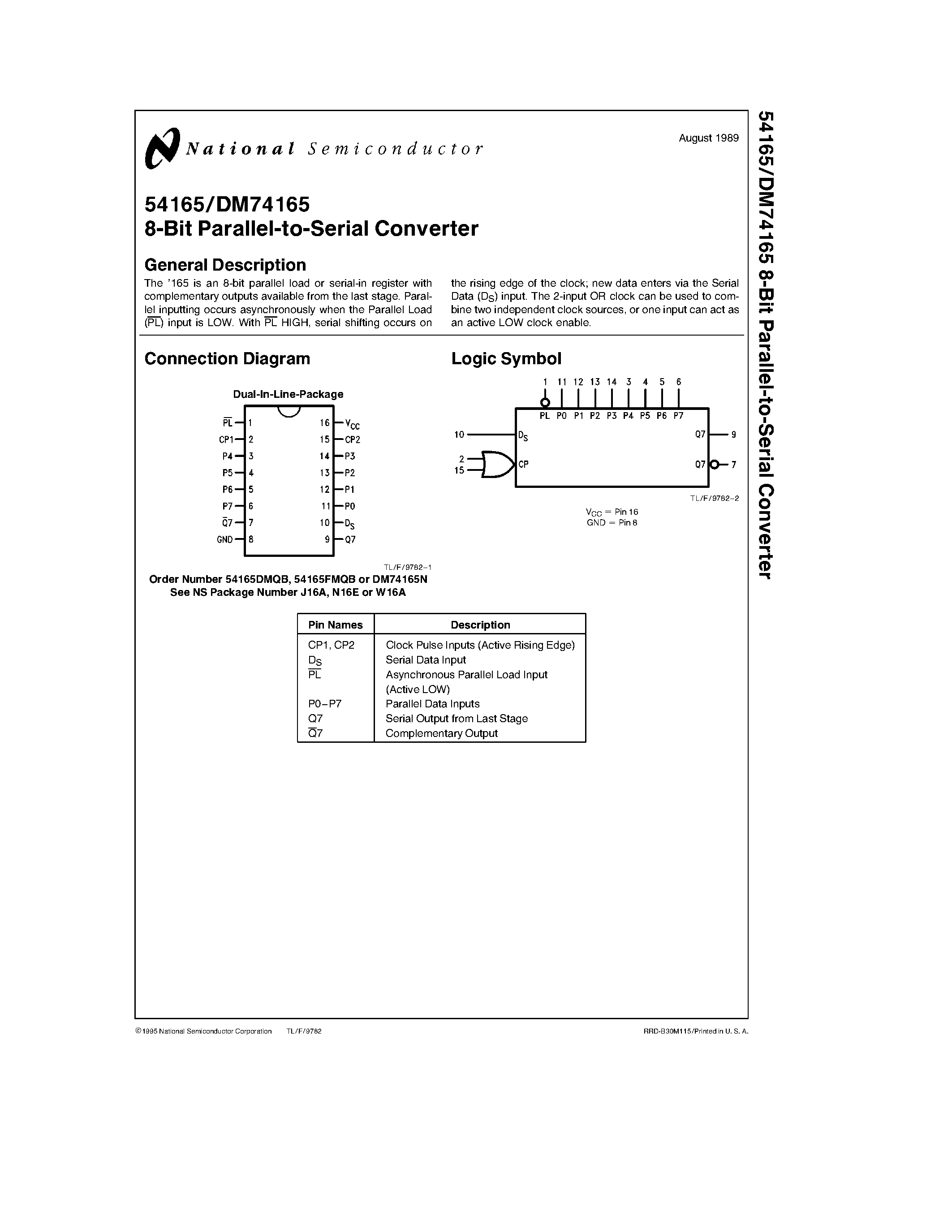 Datasheet 54165 - 8-Bit Parallel-to-Serial Converter page 1