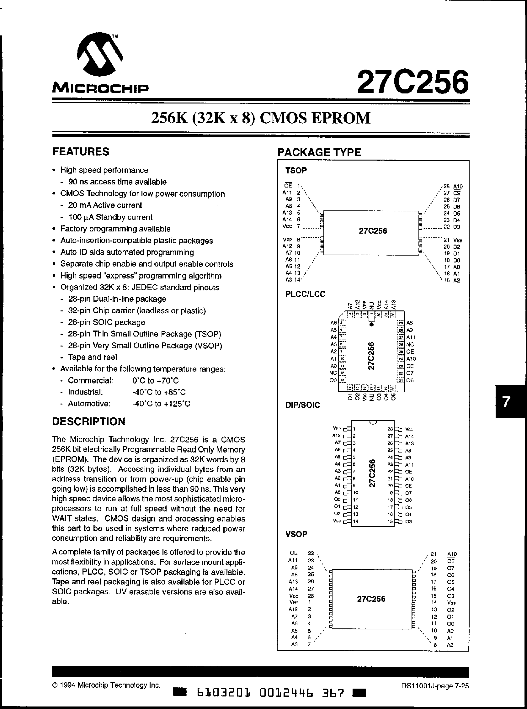 Datasheet 27C256 - 256K (32K X 8) CMOS EPROM page 1