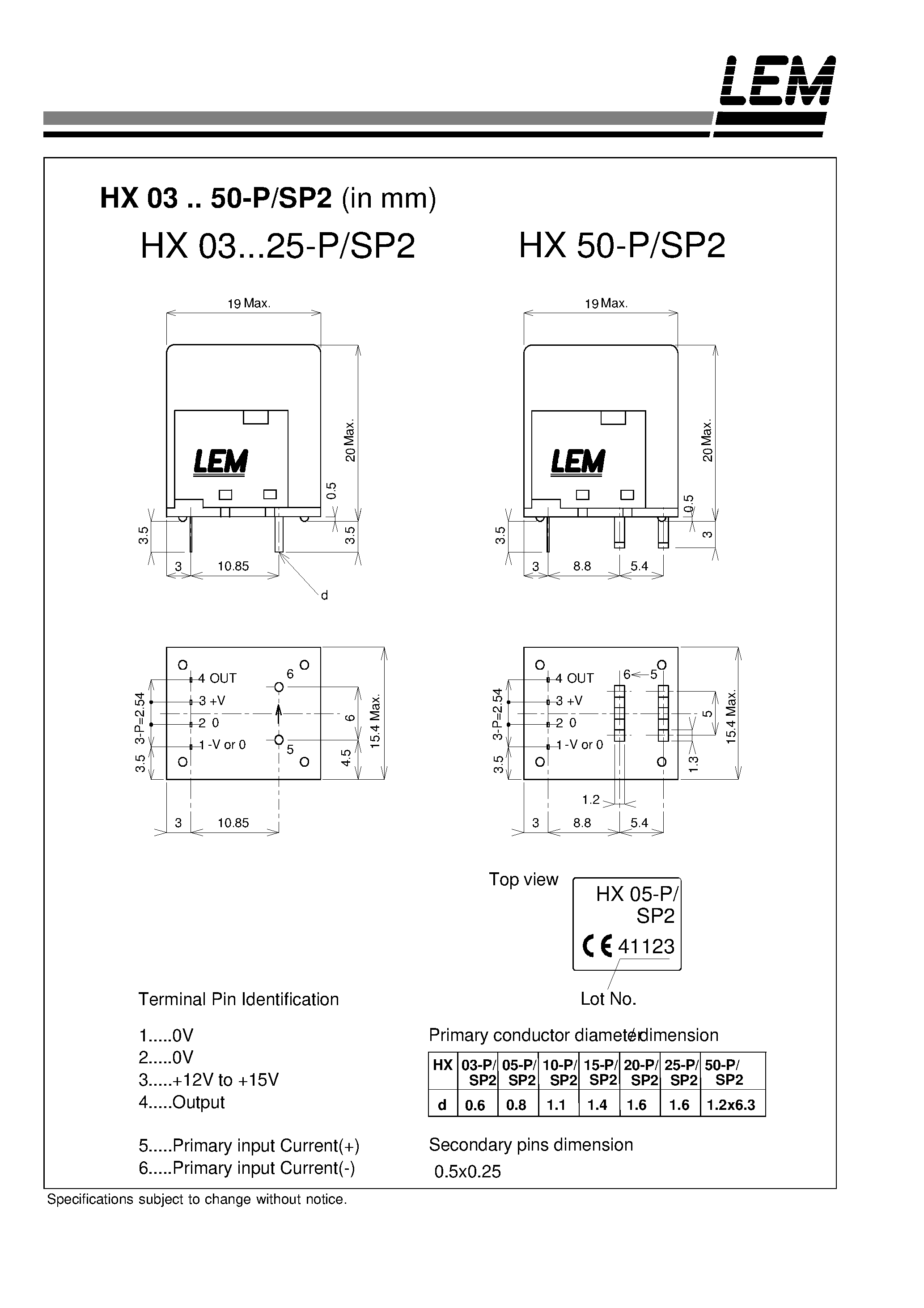 Datasheet HX05-P - Current Transducer HX 03~50-P page 2