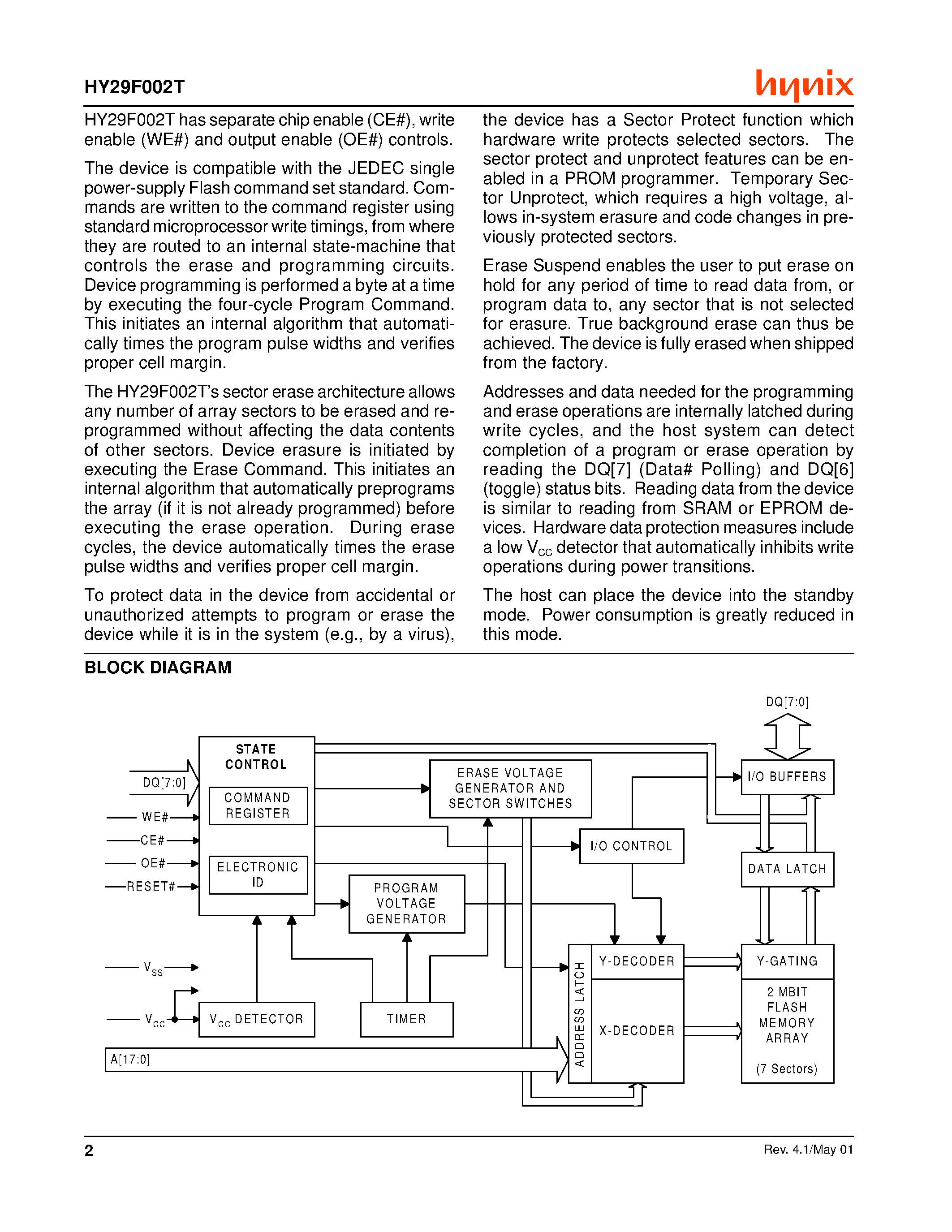 Datasheet HY29F002TC-55 - 2 Megabit (256K x 8)/ 5 Volt-only/ Flash Memory page 2